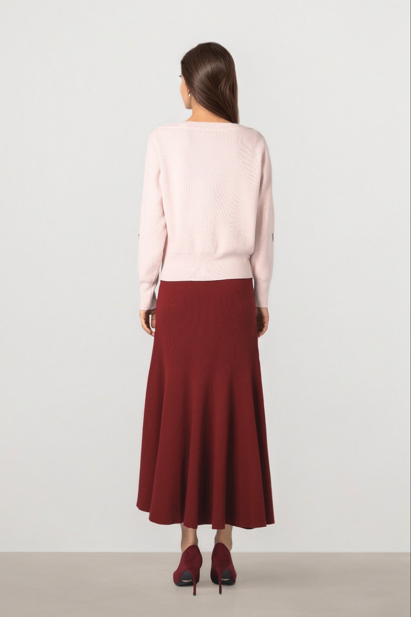 Burgundy Knit Flare Skirt