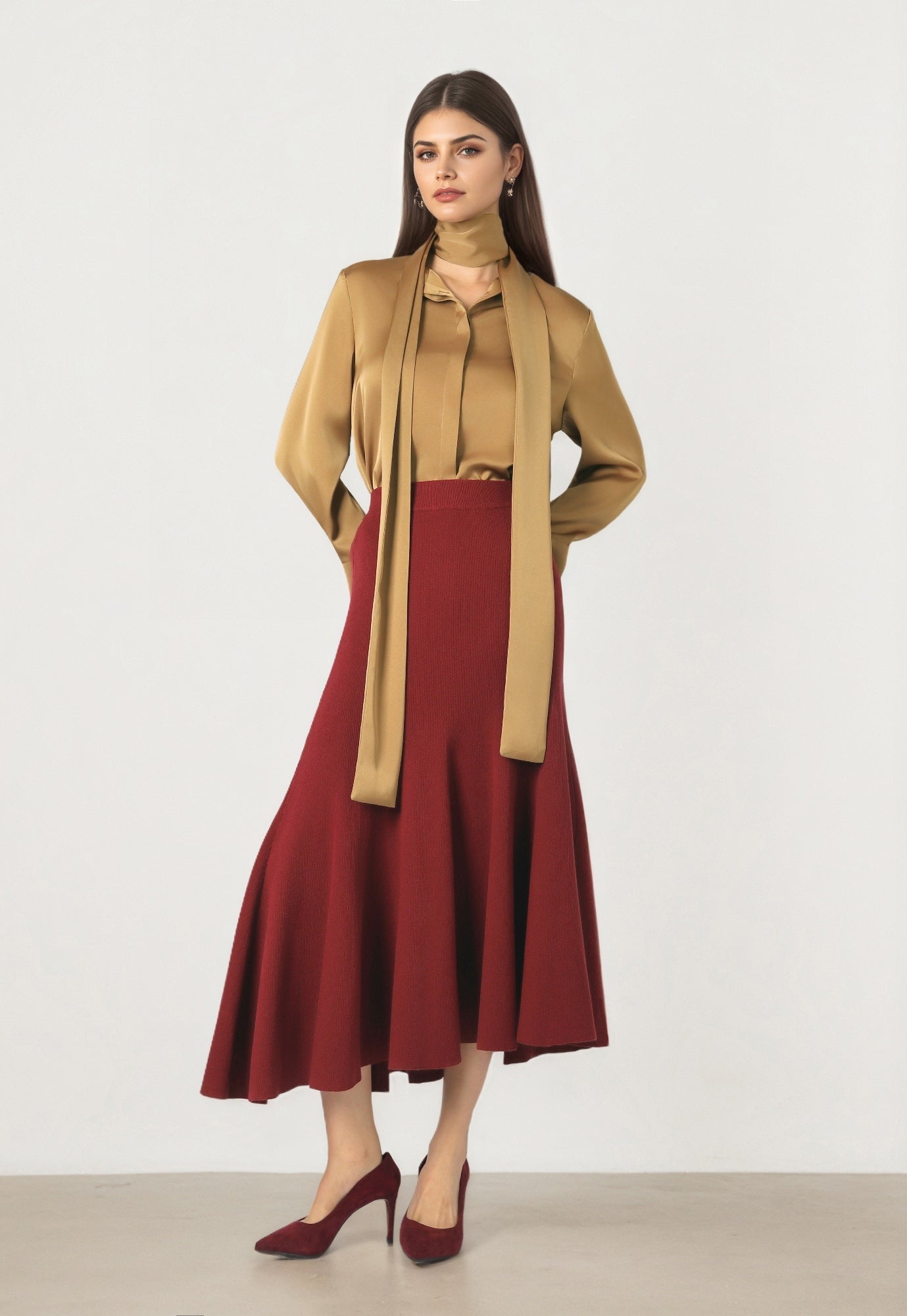 Satin Blouse Withِ Elegant Collar