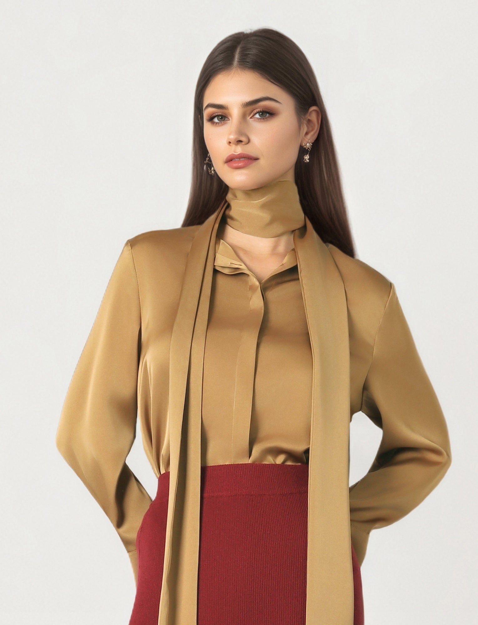 Satin Blouse Withِ Elegant Collar