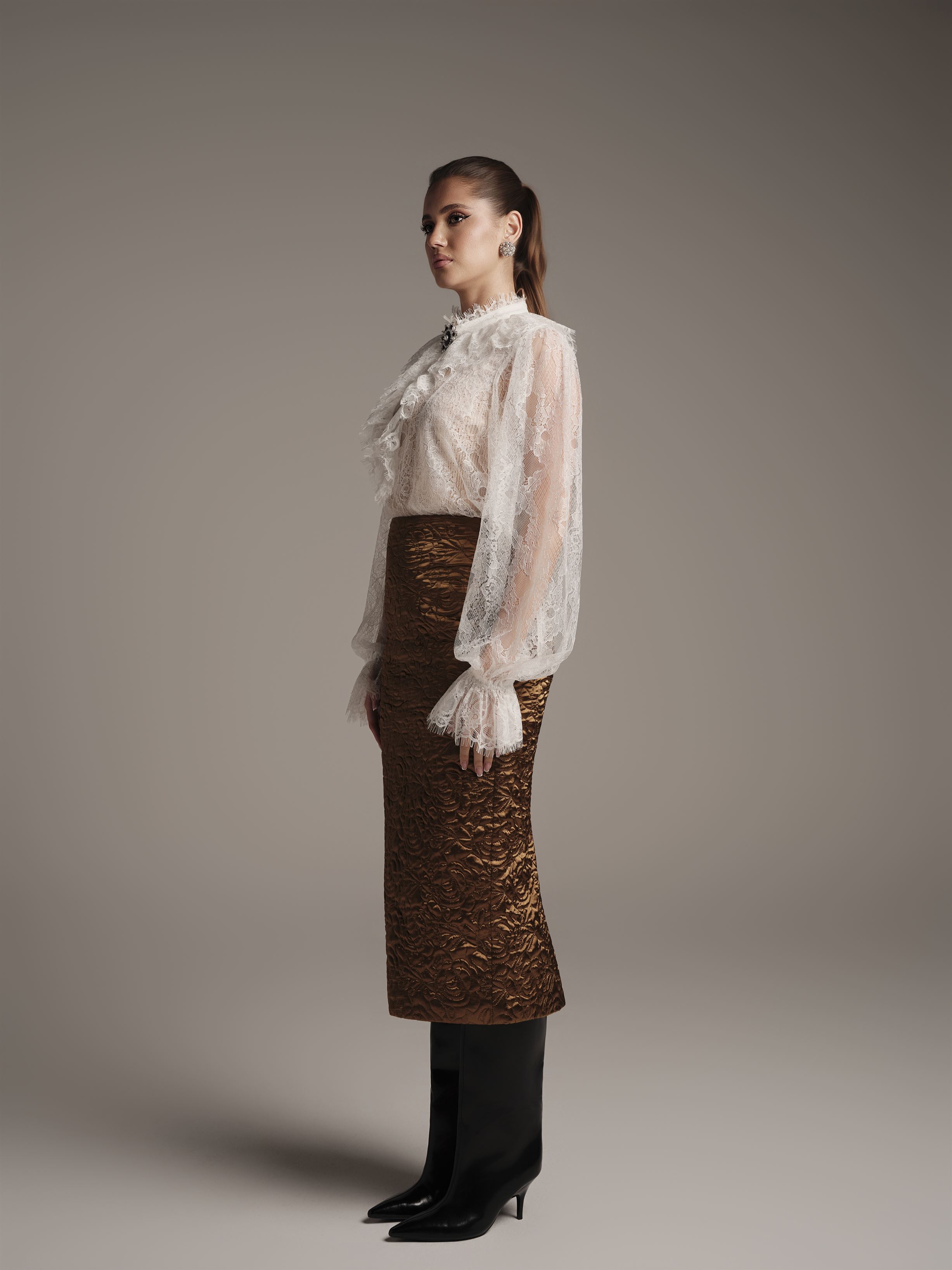 Quilted Satin Midi Skirt