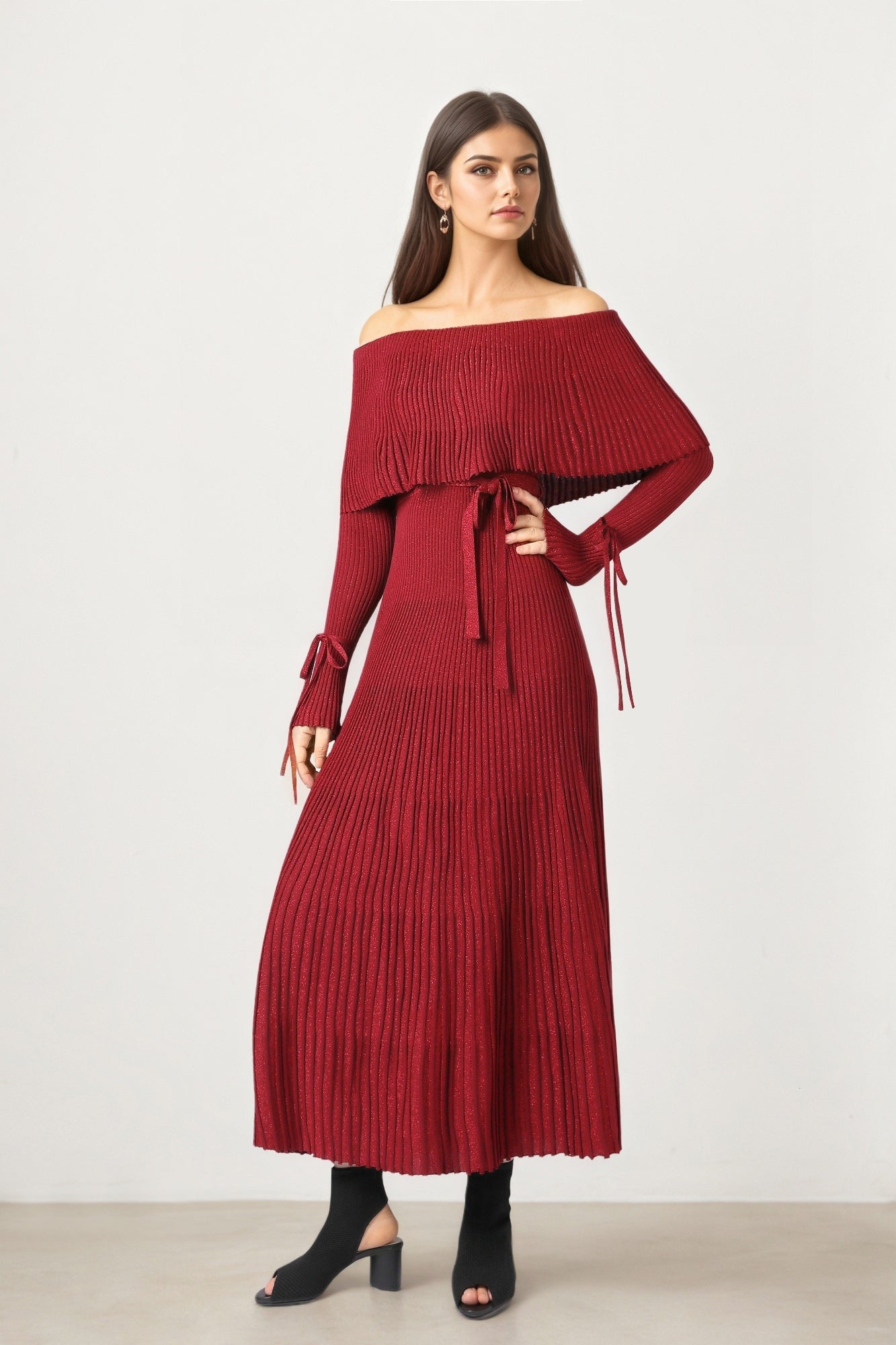 Off-Shoulder Knit Midi