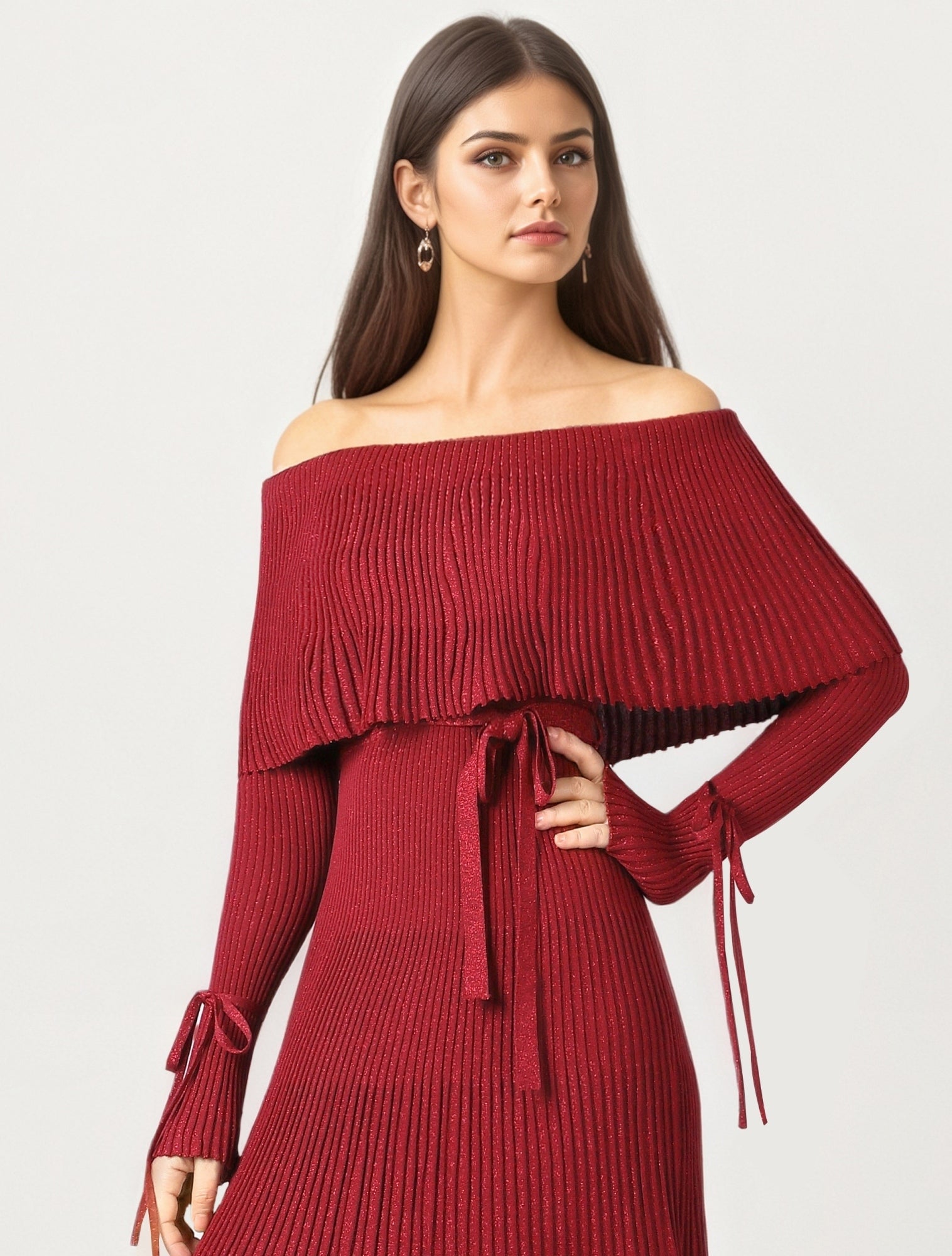 Off-Shoulder Knit Midi