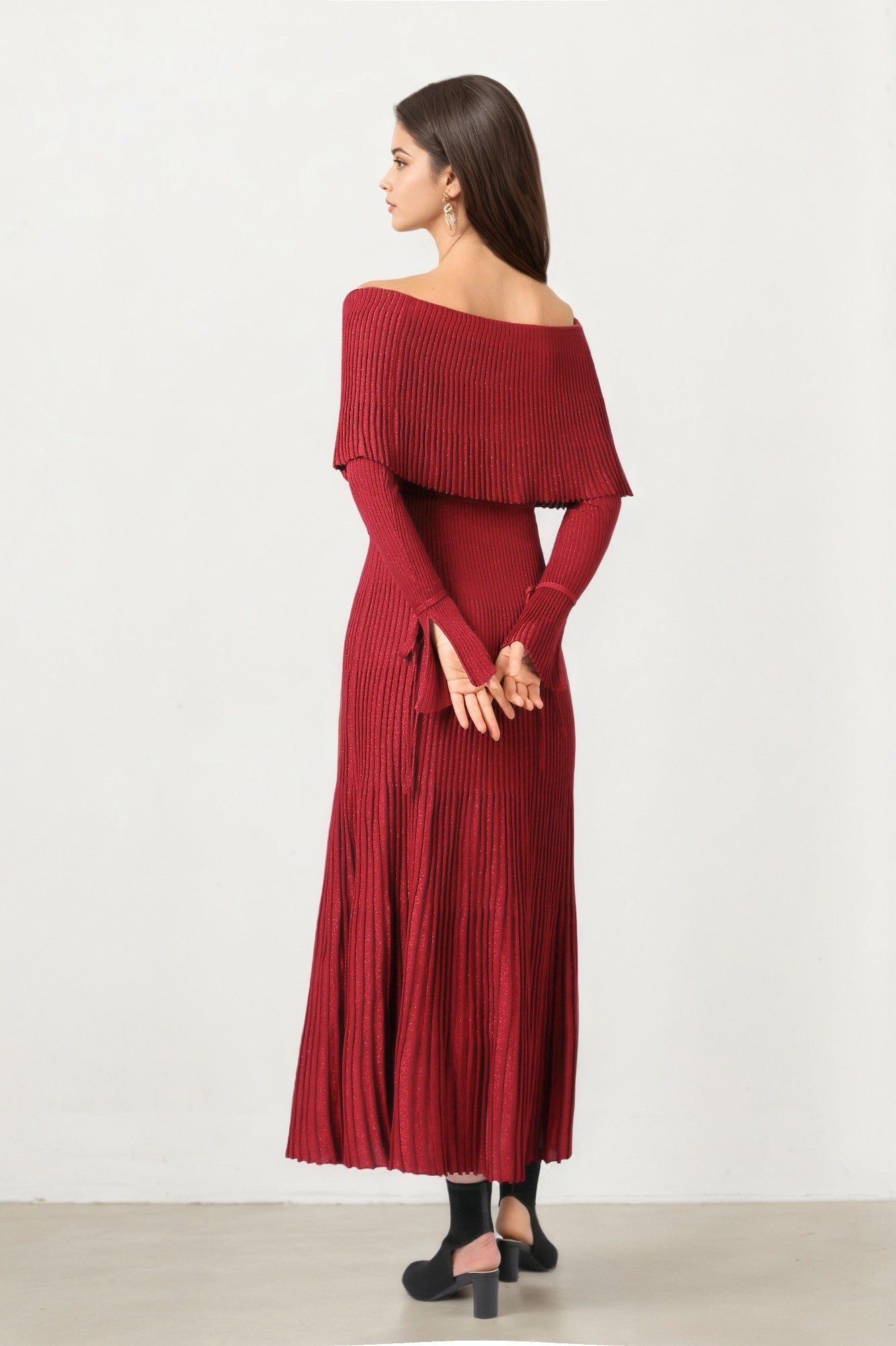 Off-Shoulder Knit Midi