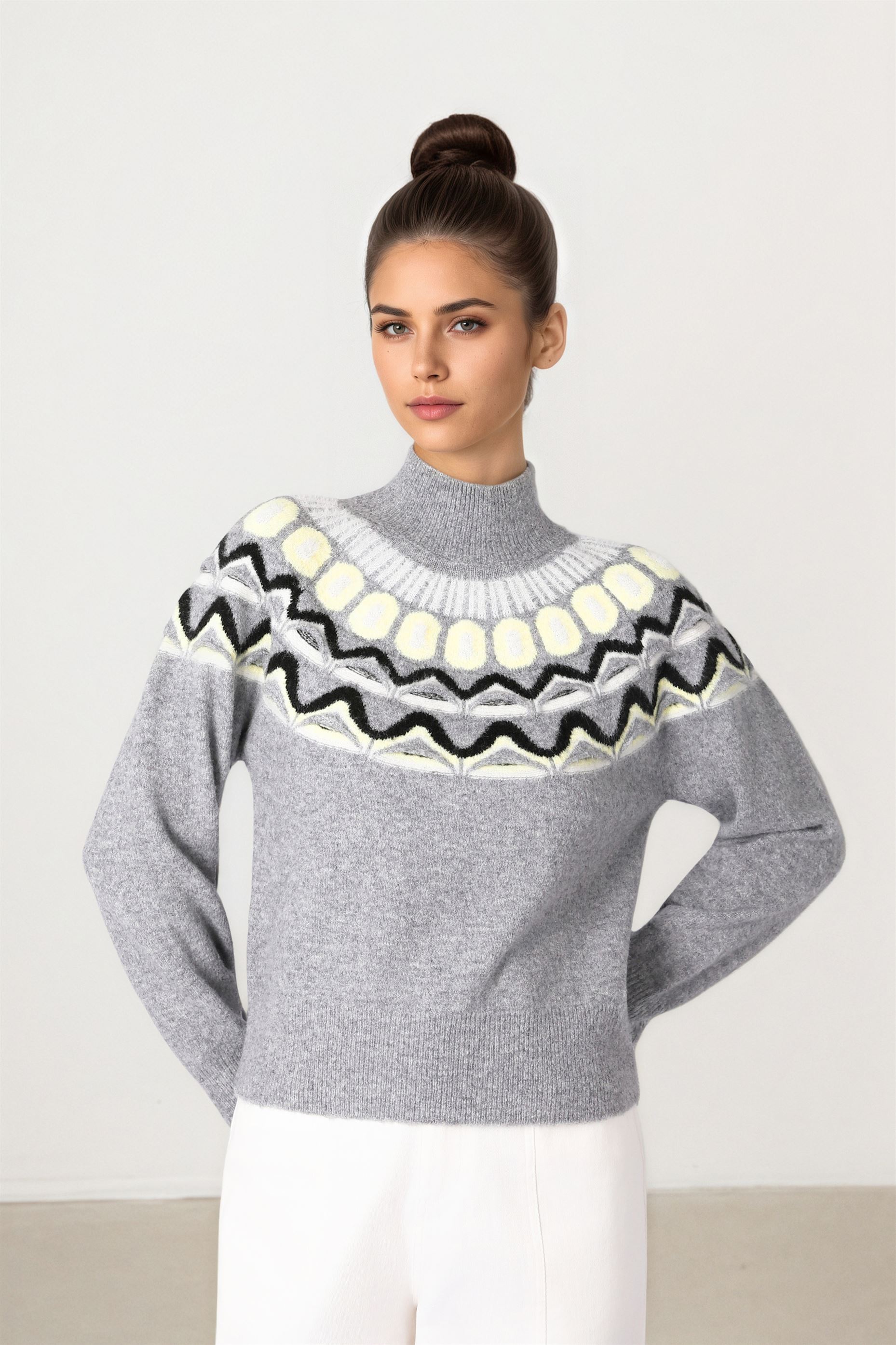 Grey Mixed Knit Pullover
