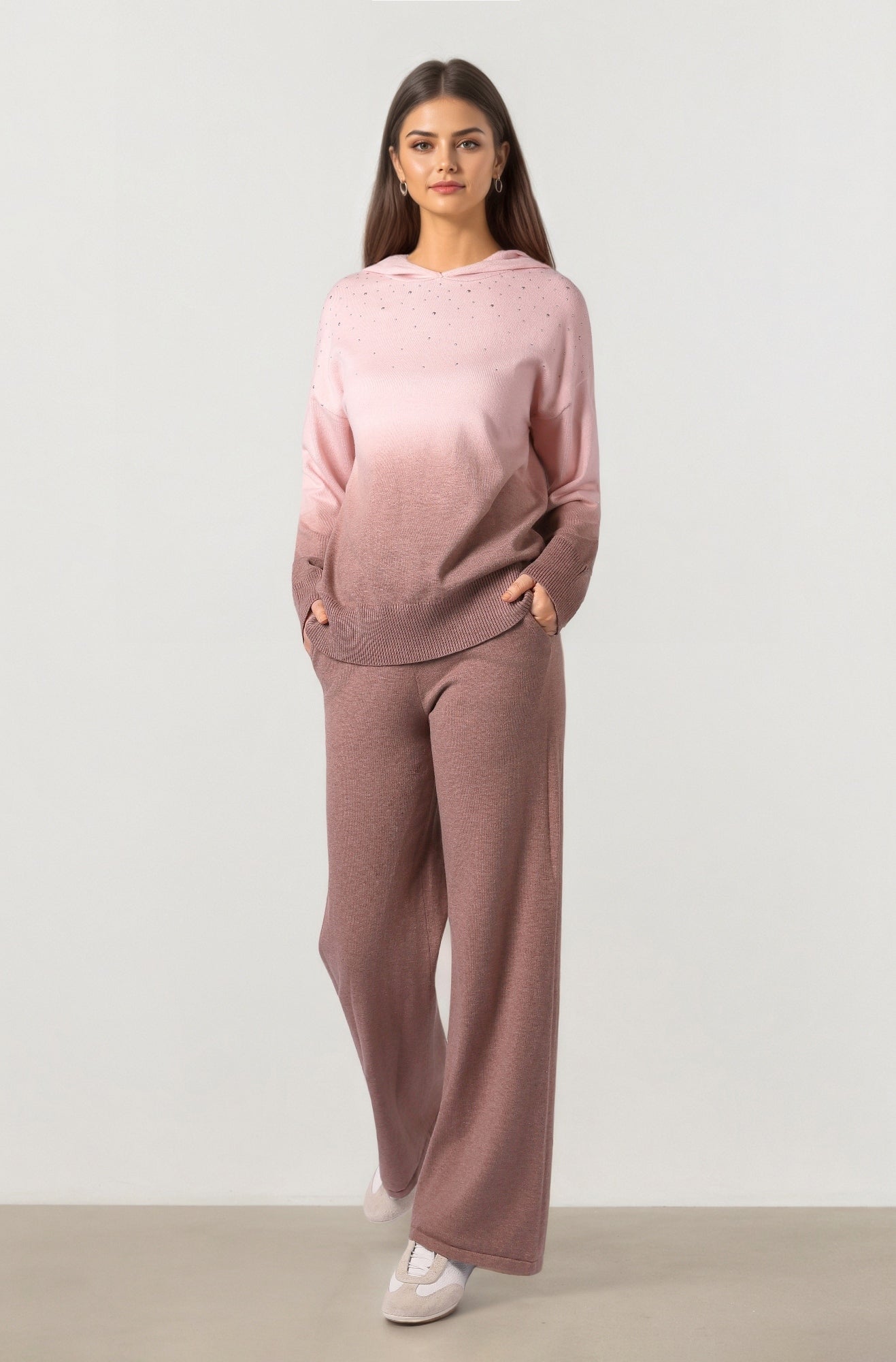 Brown Knit Wide Pants