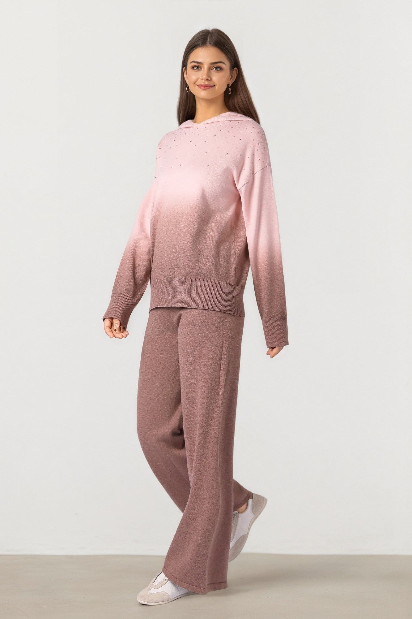 Brown Knit Wide Pants