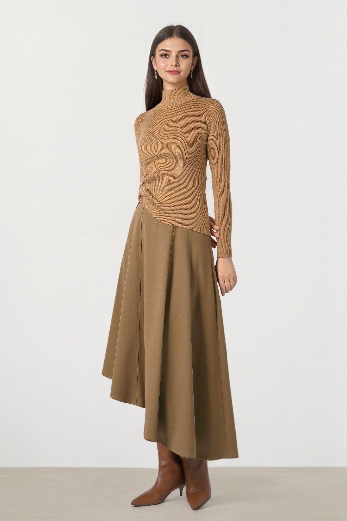 Tan Rib Knit Pullover