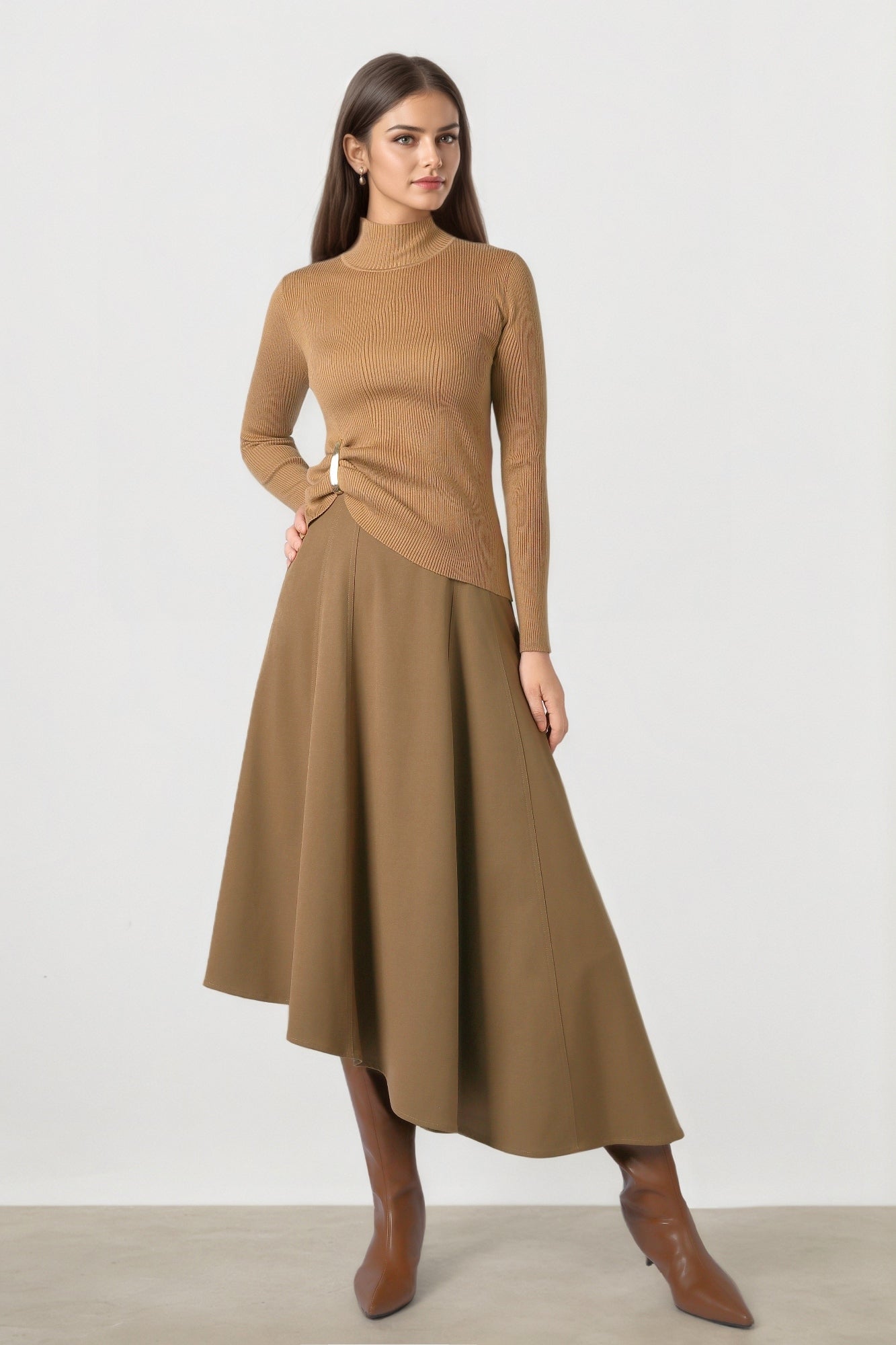 Tan Rib Knit Pullover