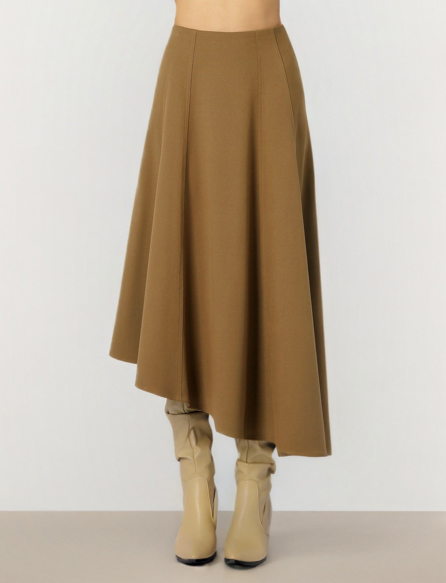Tan Wool-Look Midi Skirt