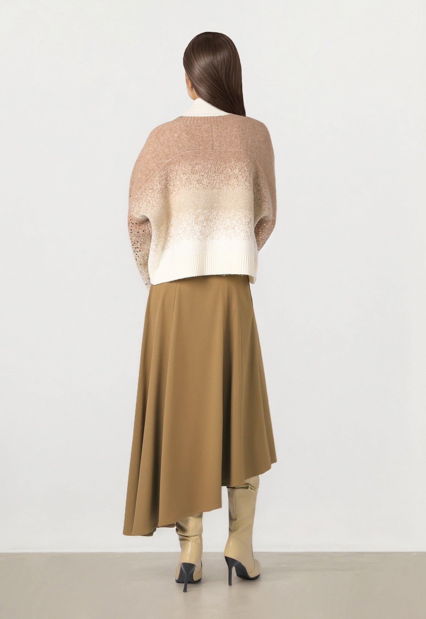 Tan Wool-Look Midi Skirt