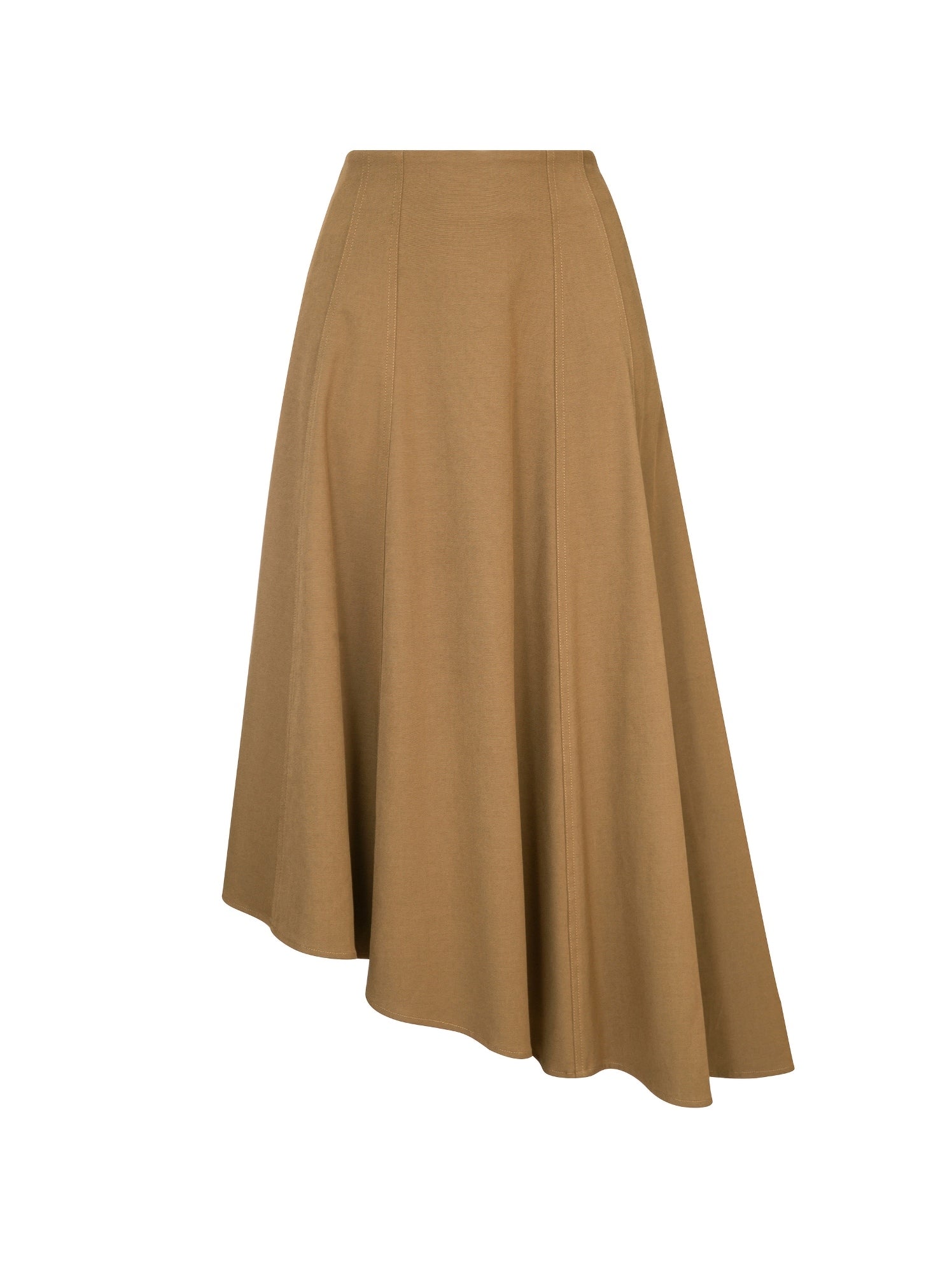 Tan Wool-Look Midi Skirt