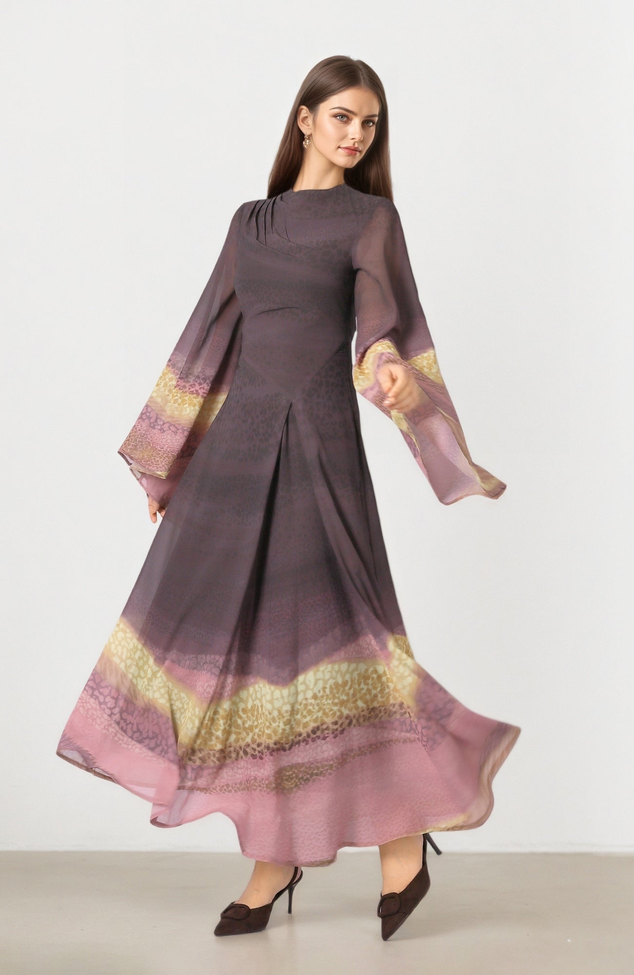 Chiffon Mixed-Print Dress