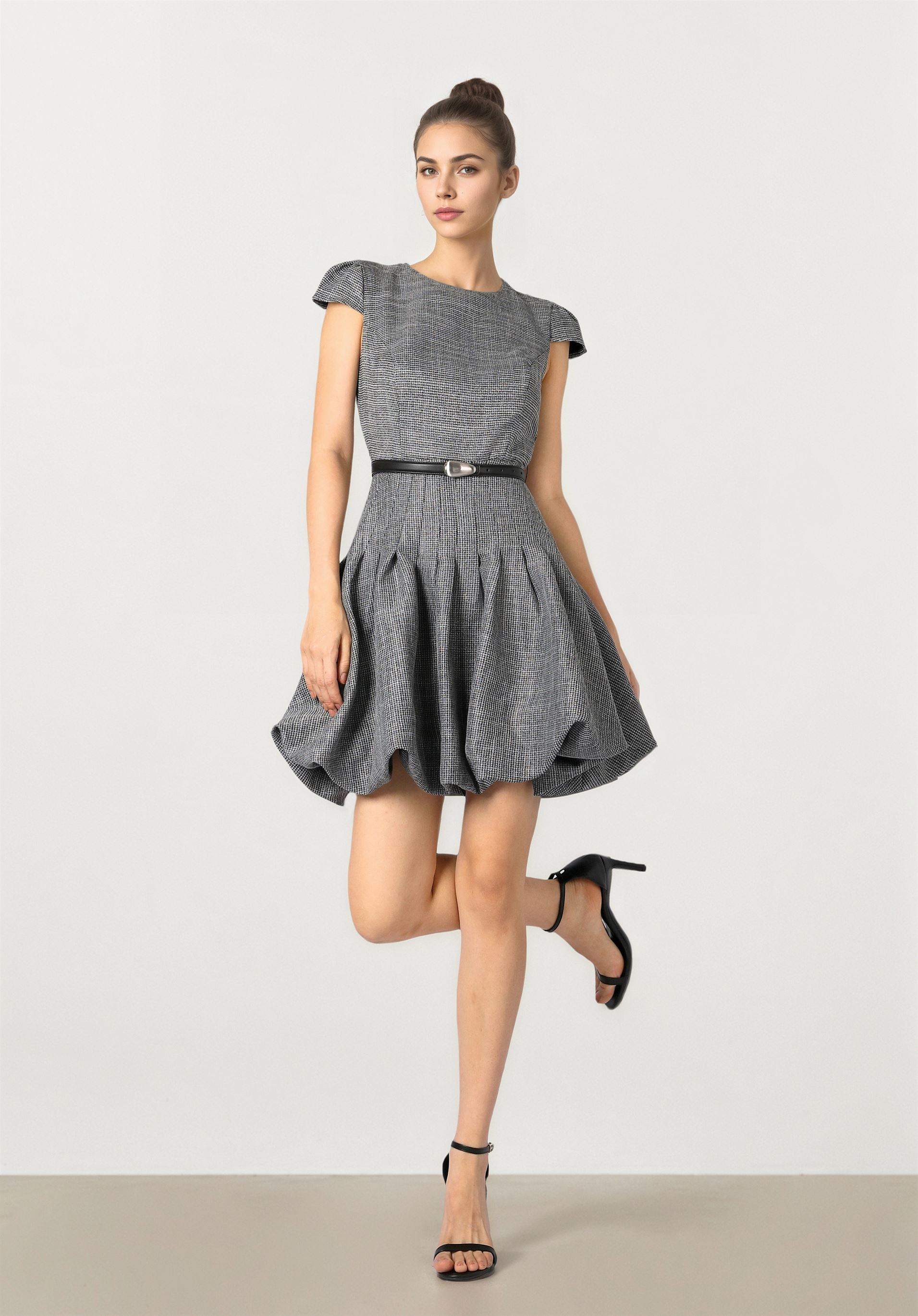 Grey Check Peplum Dress