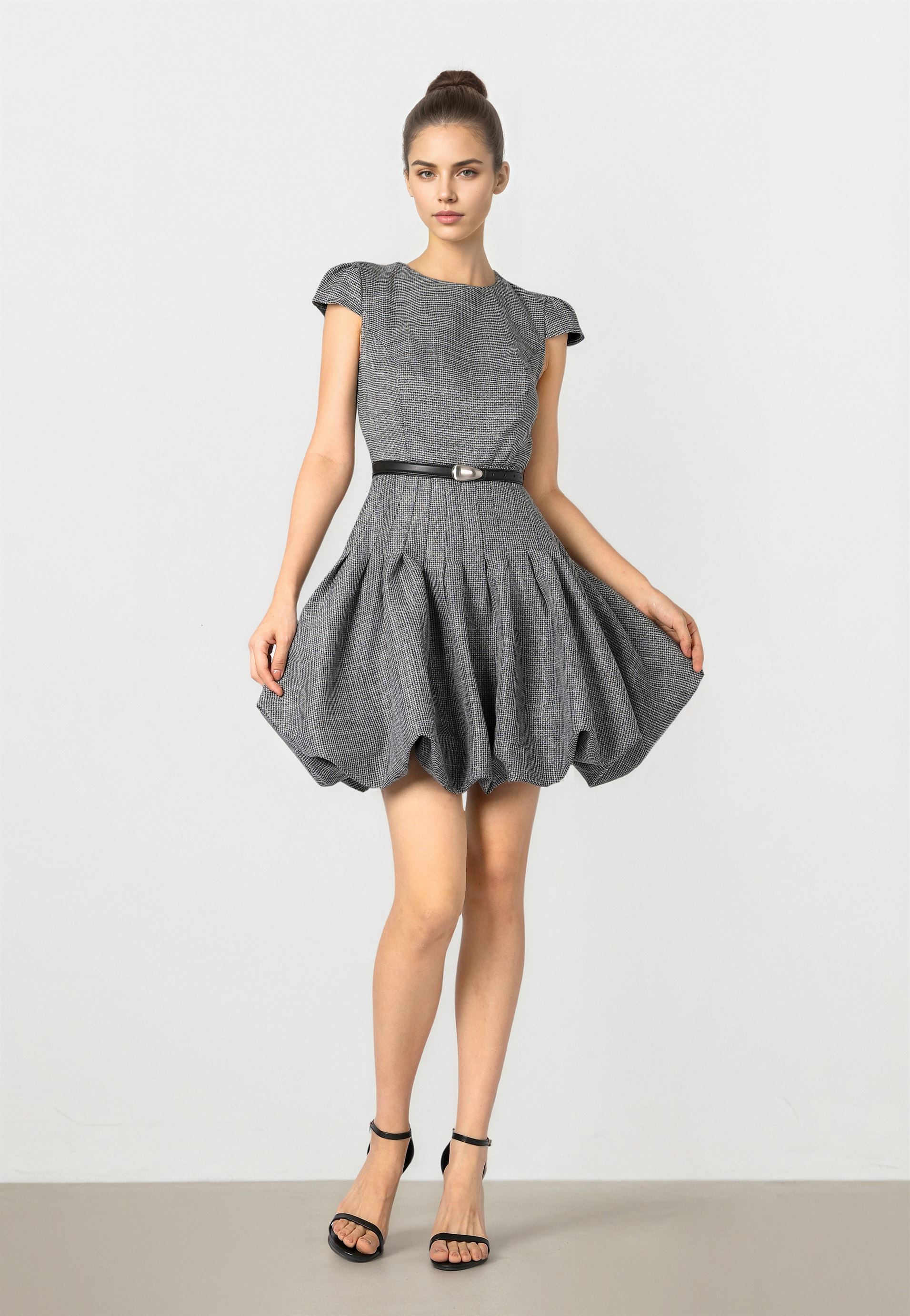 Grey Check Peplum Dress