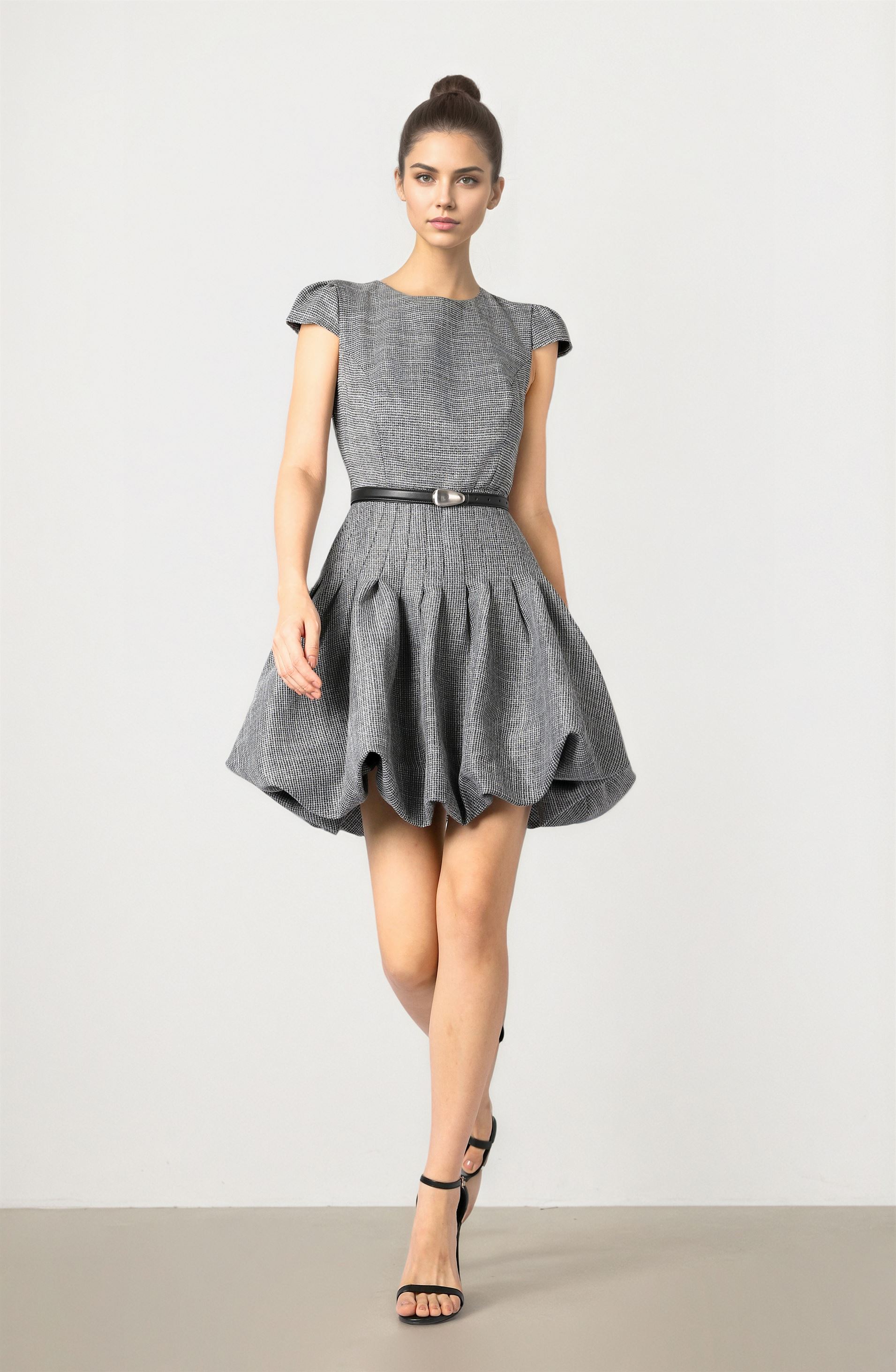 Grey Check Peplum Dress