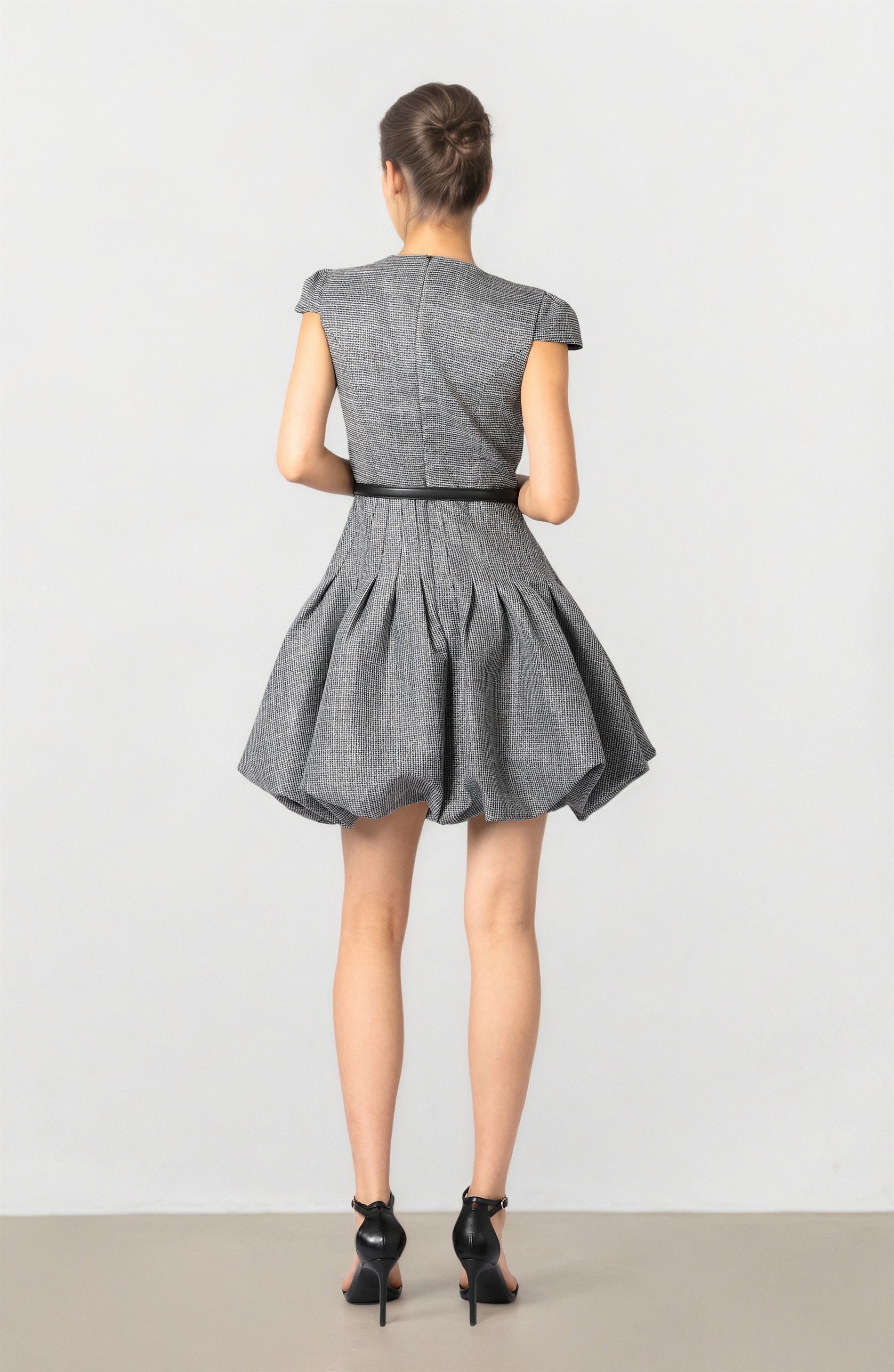 Grey Check Peplum Dress