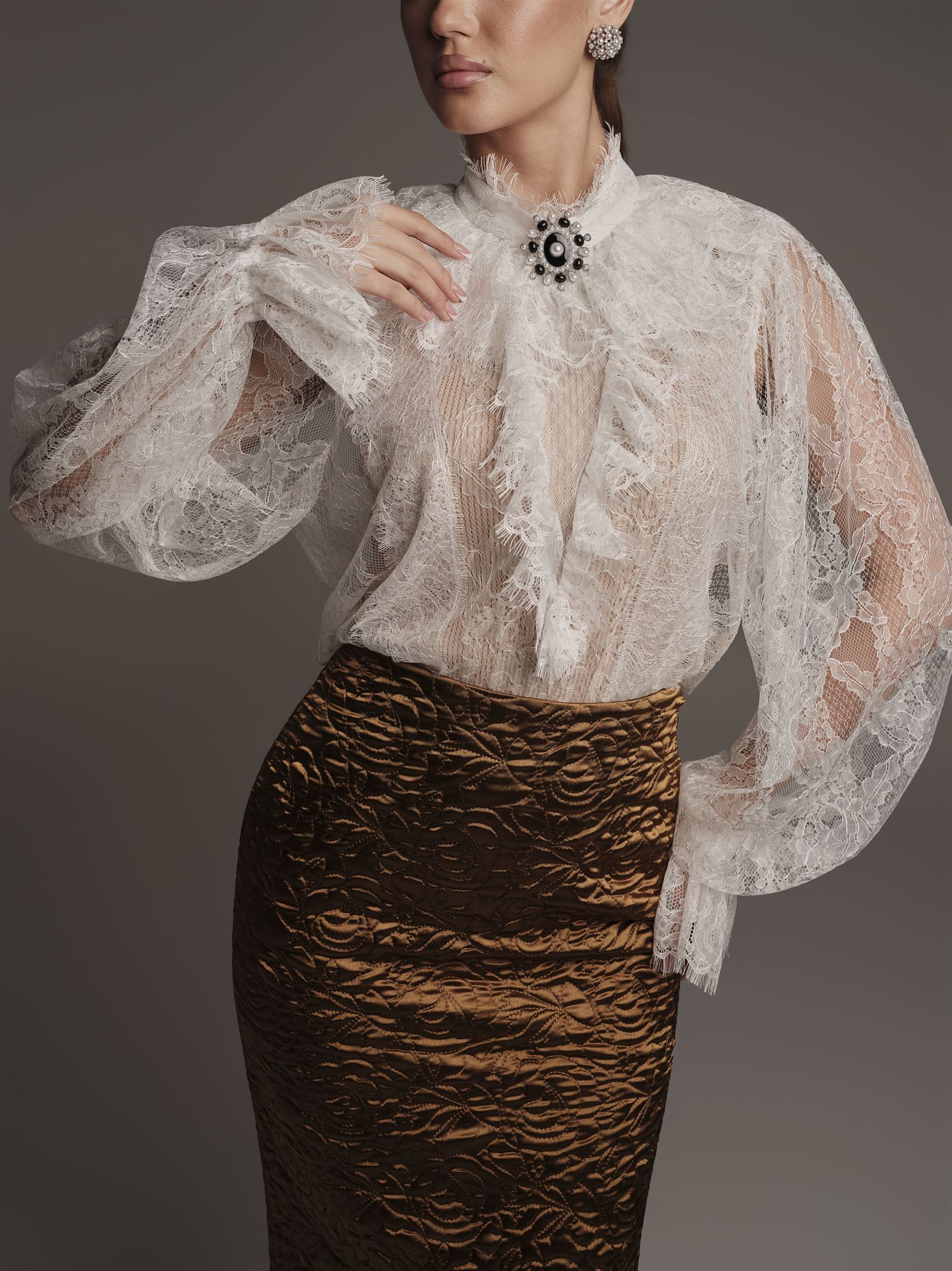 Lace Blouse With Brooch