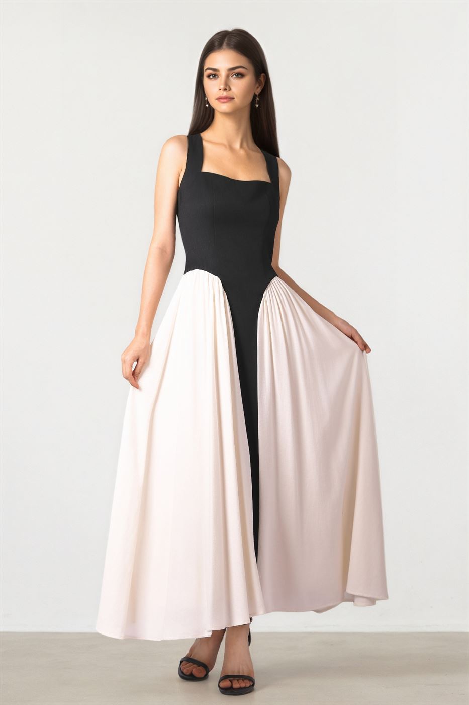 Black & Creme Crepe Dress