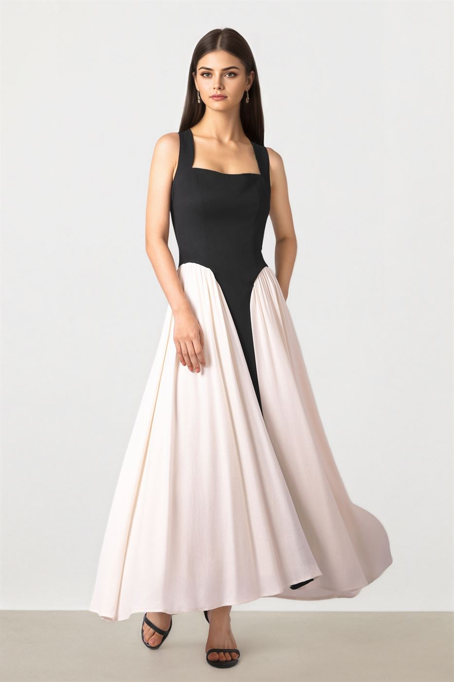 Black & Creme Crepe Dress