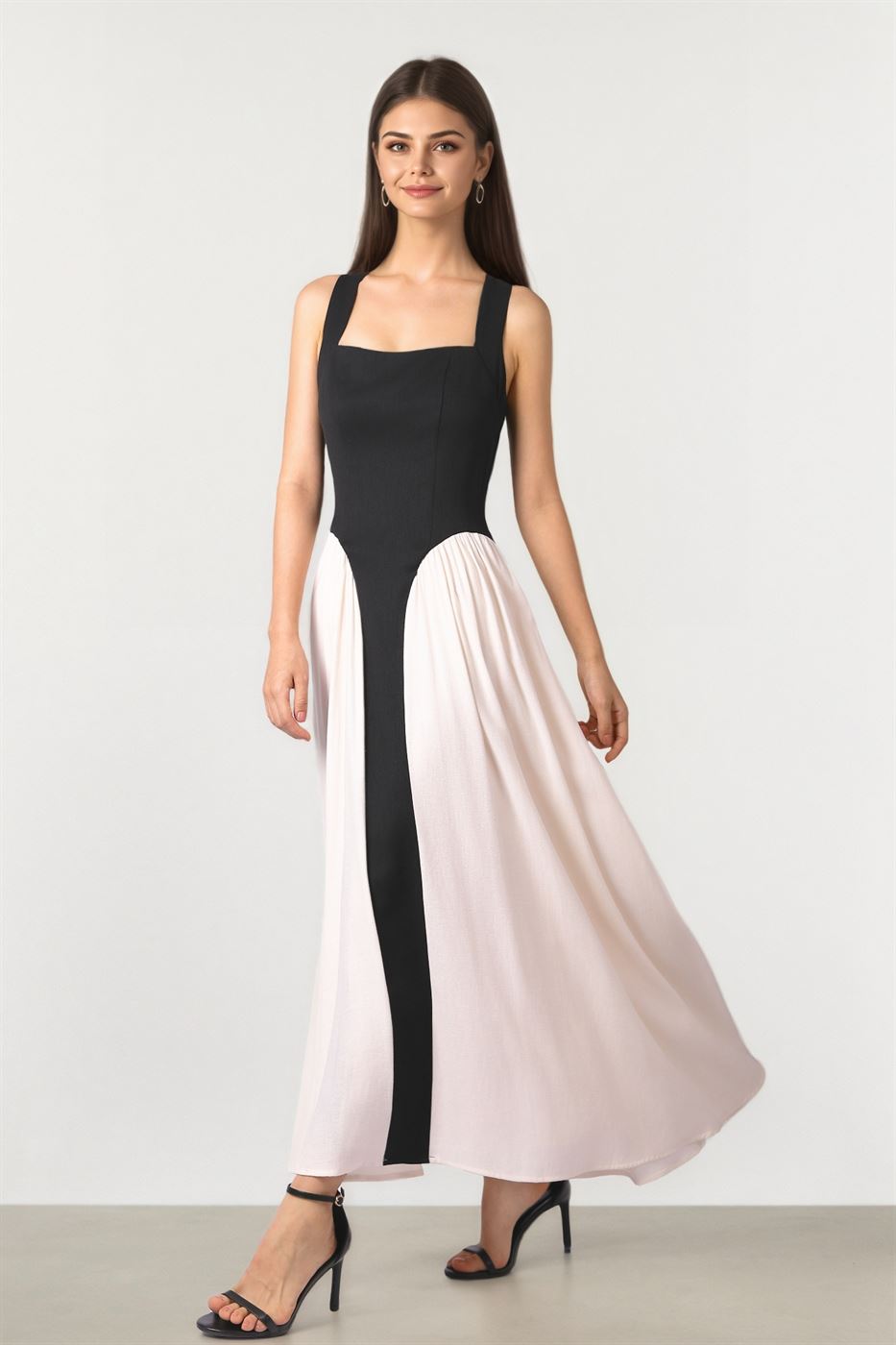 Black & Creme Crepe Dress