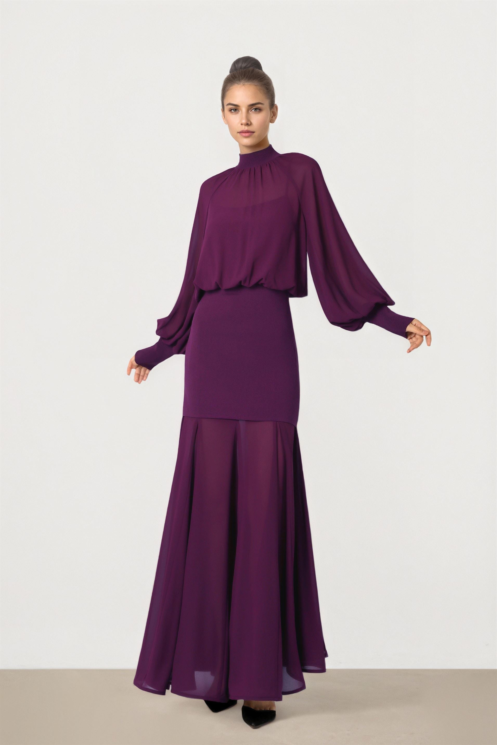 Purple Knit Midi Dress
