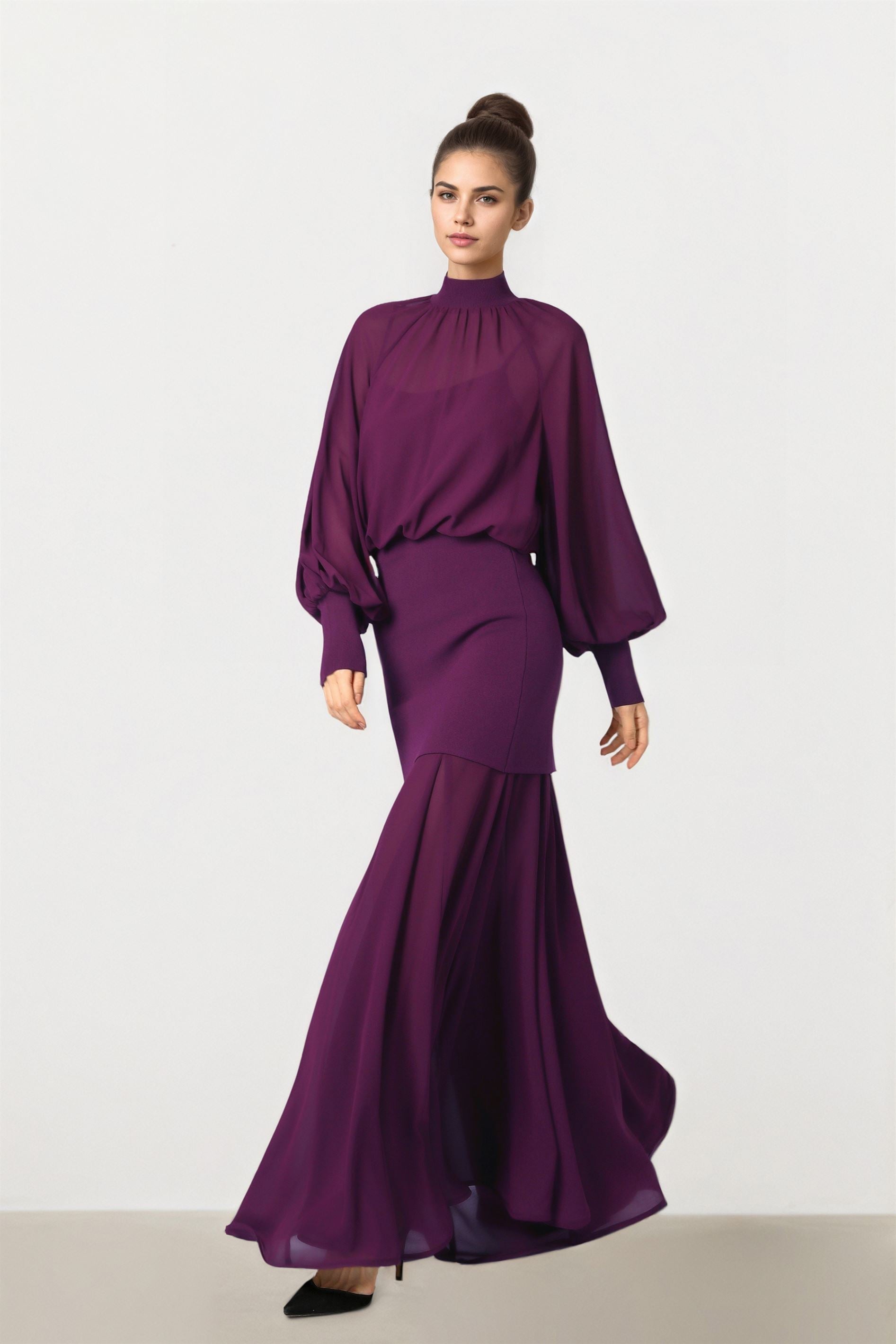 Purple Knit Midi Dress