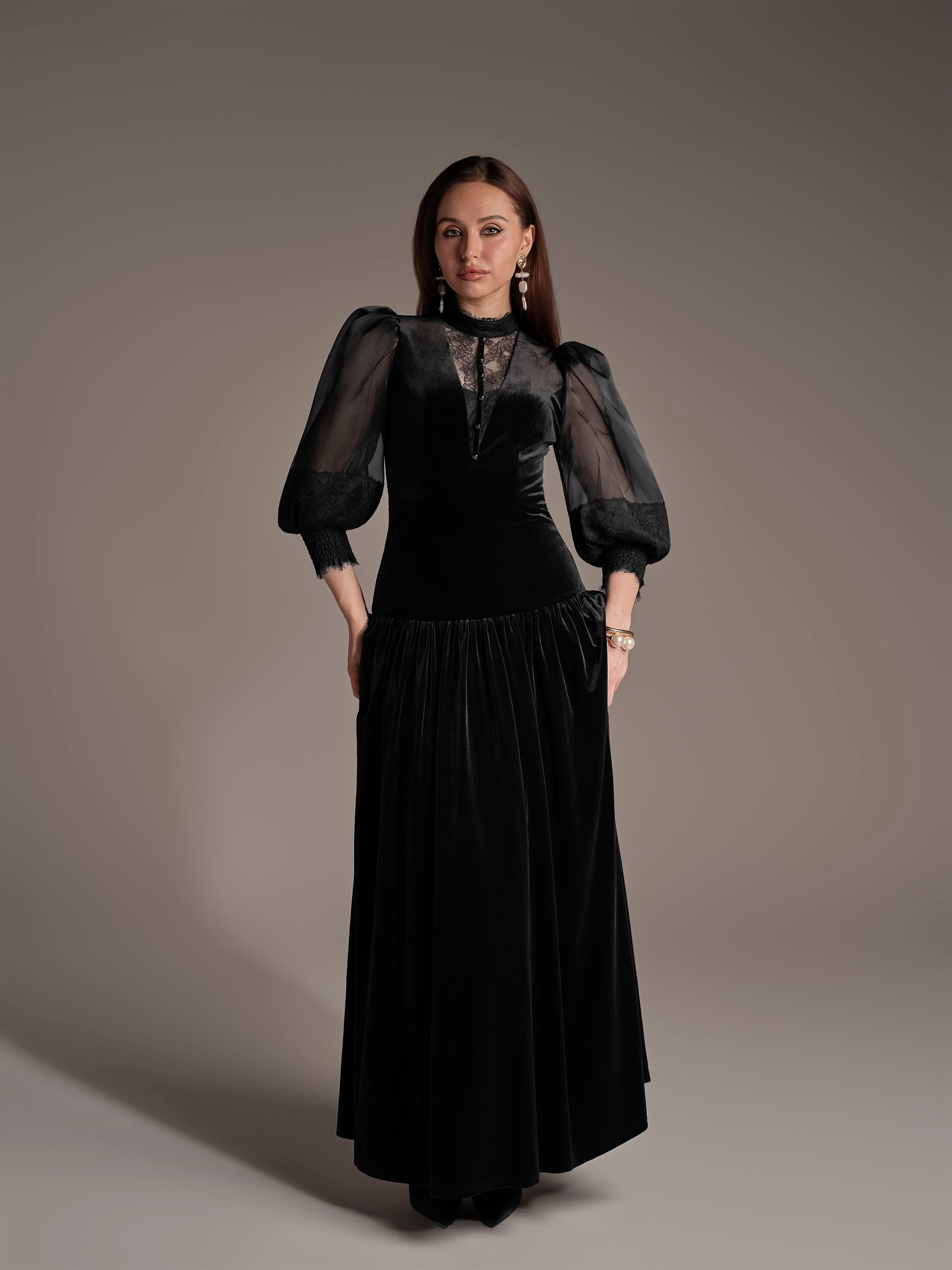Lace Velvet Evening Dress