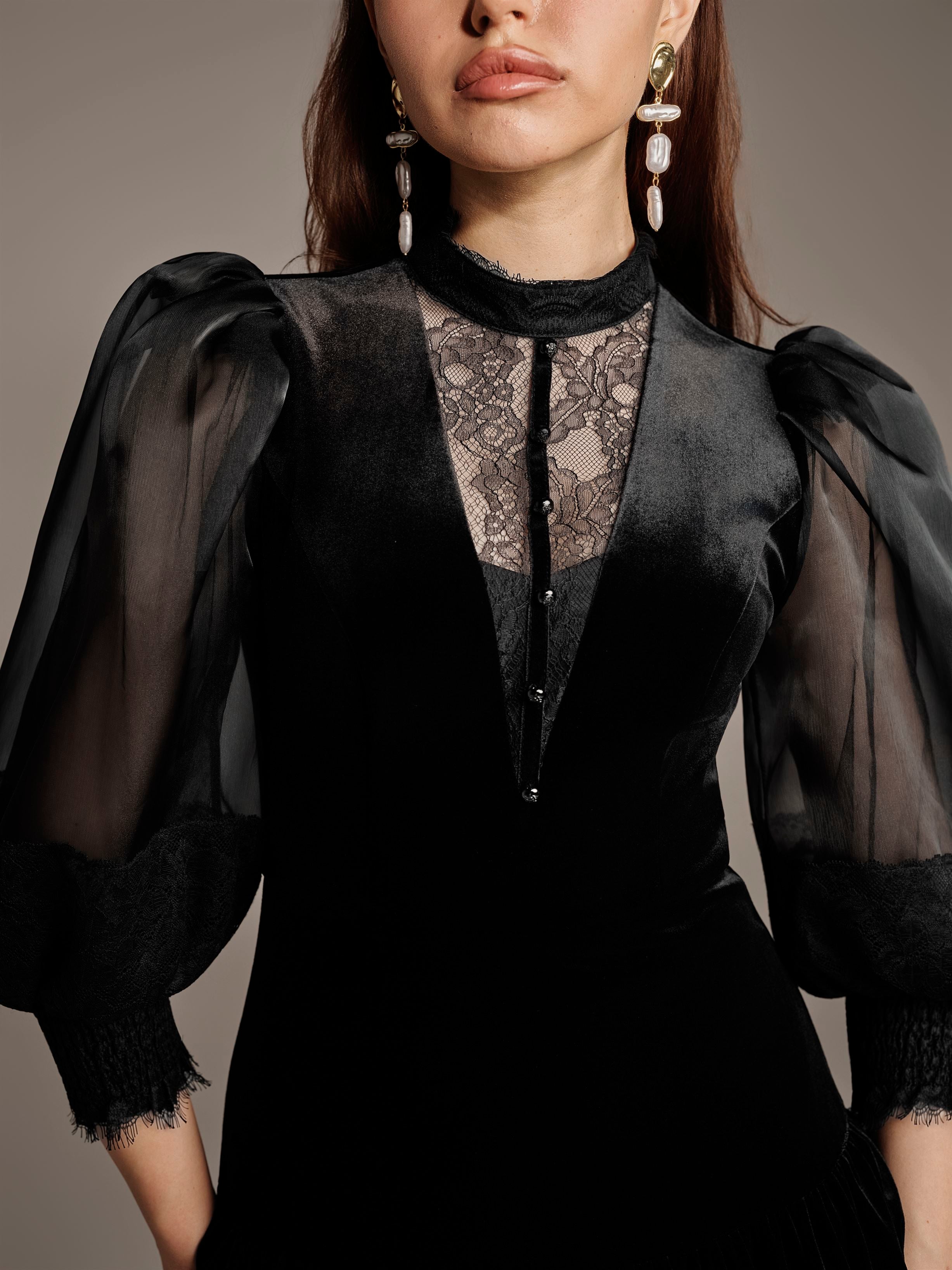 Lace Velvet Evening Dress