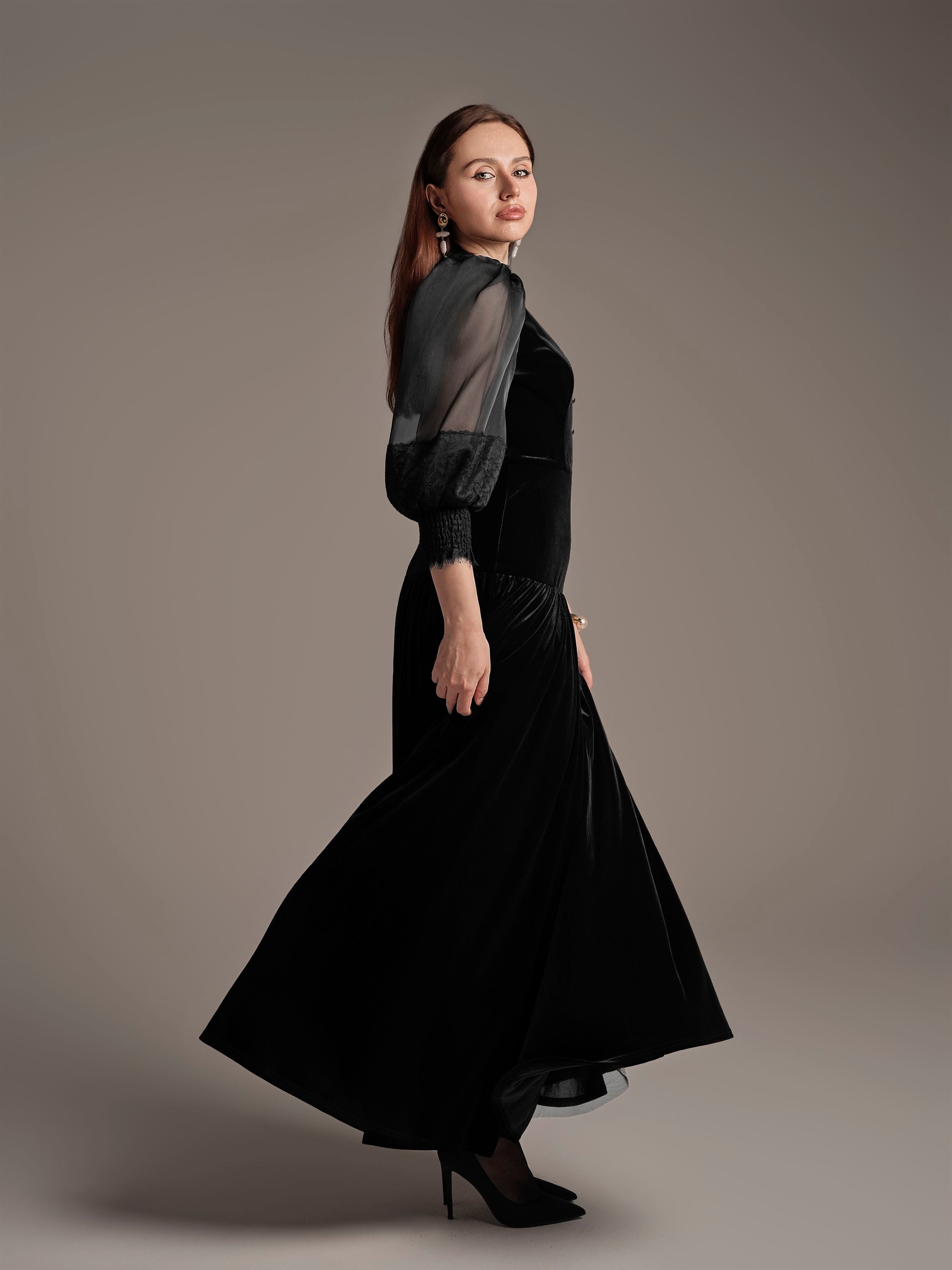 Lace Velvet Evening Dress