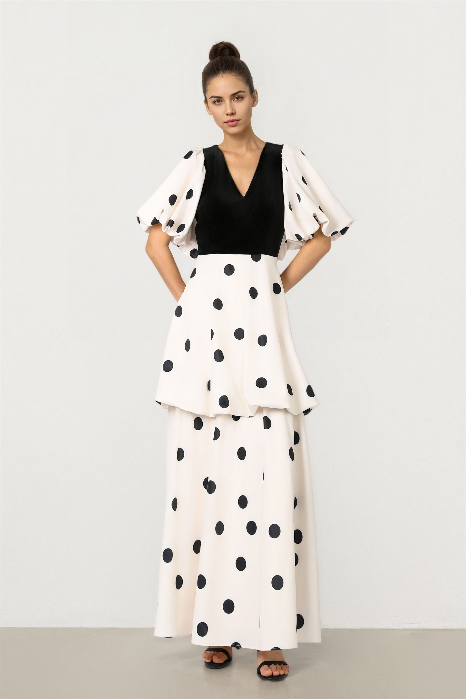 Velvet & Satin Polkadot Dress