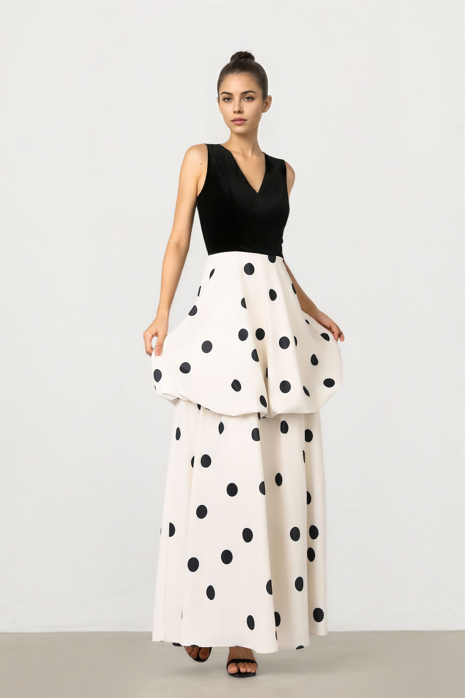 Velvet & Satin Polkadot Dress