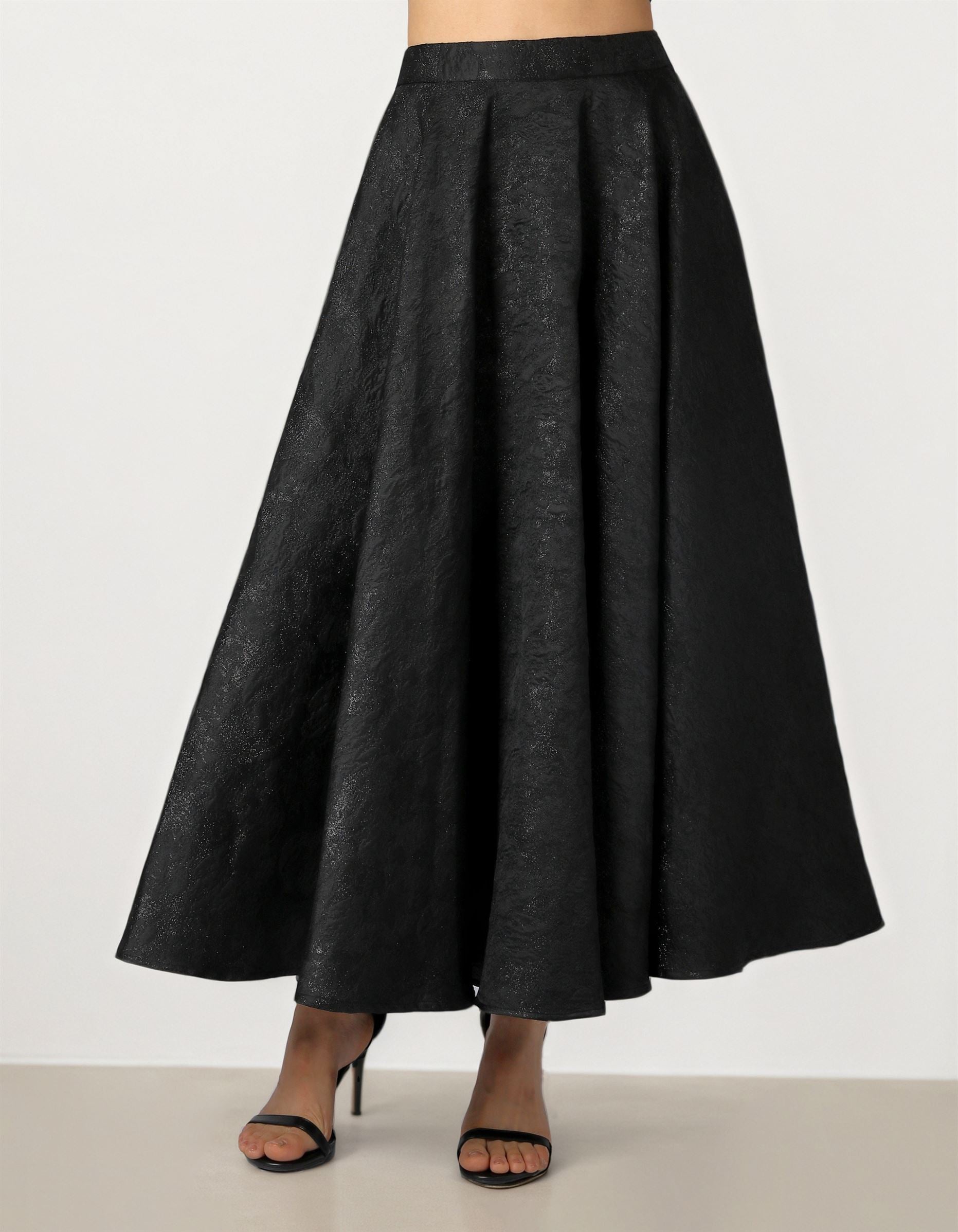 Black Brocade Flare Skirt