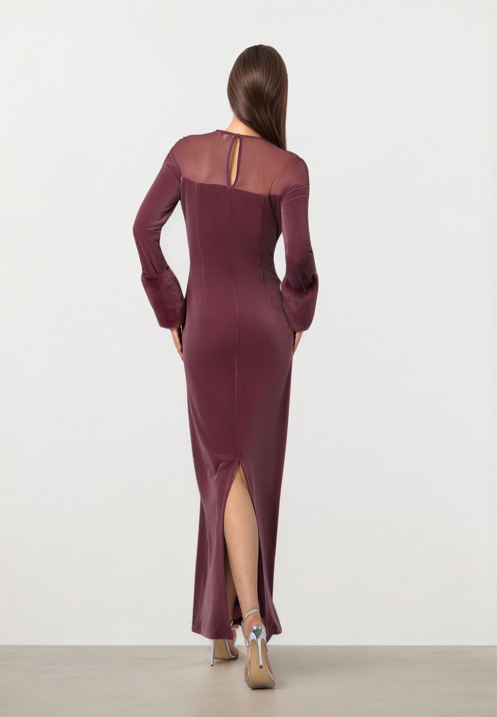 Burgundy Velvet Mesh Dress