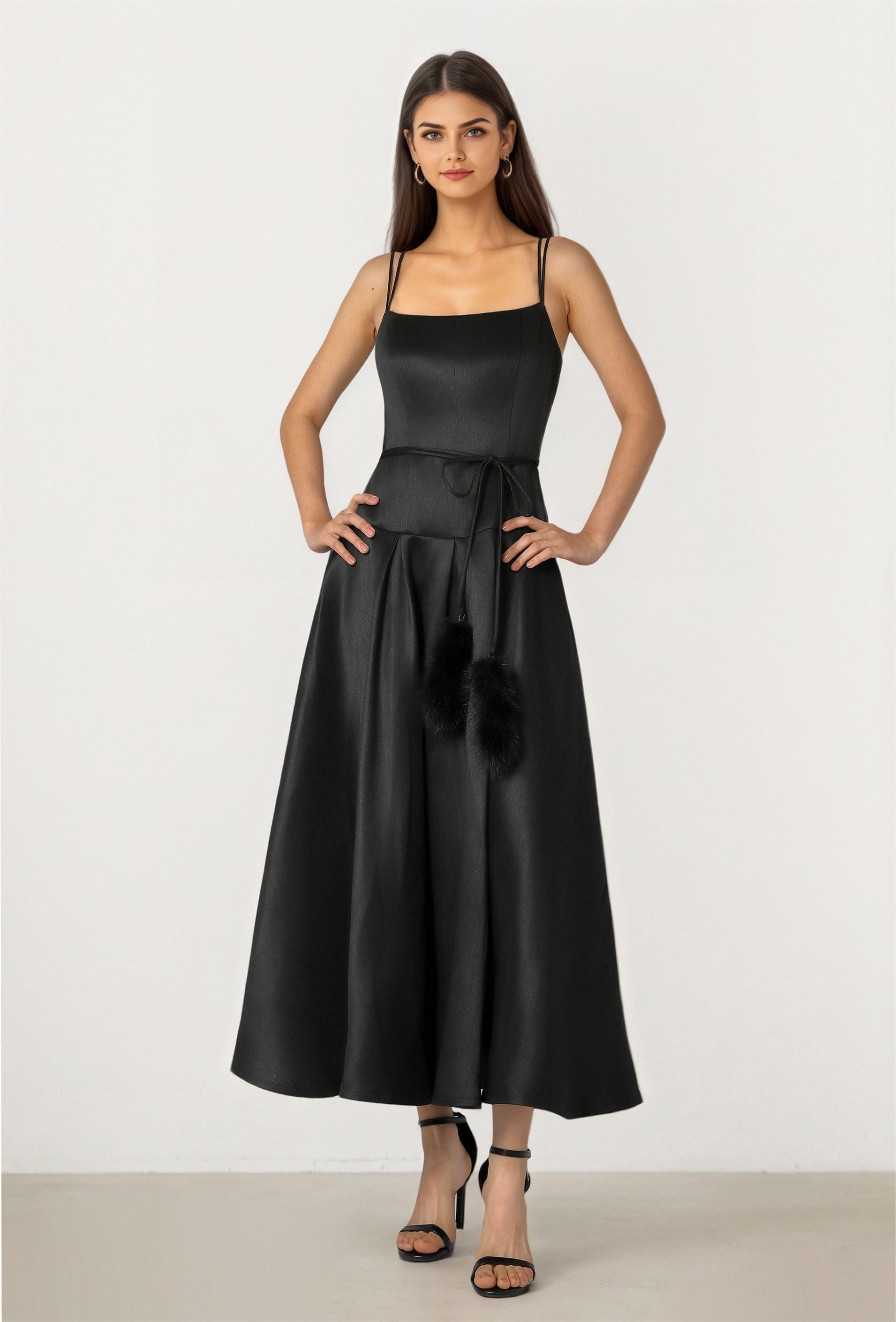 strapless open back dress Black Taffeta Caroline Dress