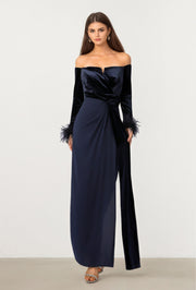 Navy Velvet Chiffon Dress