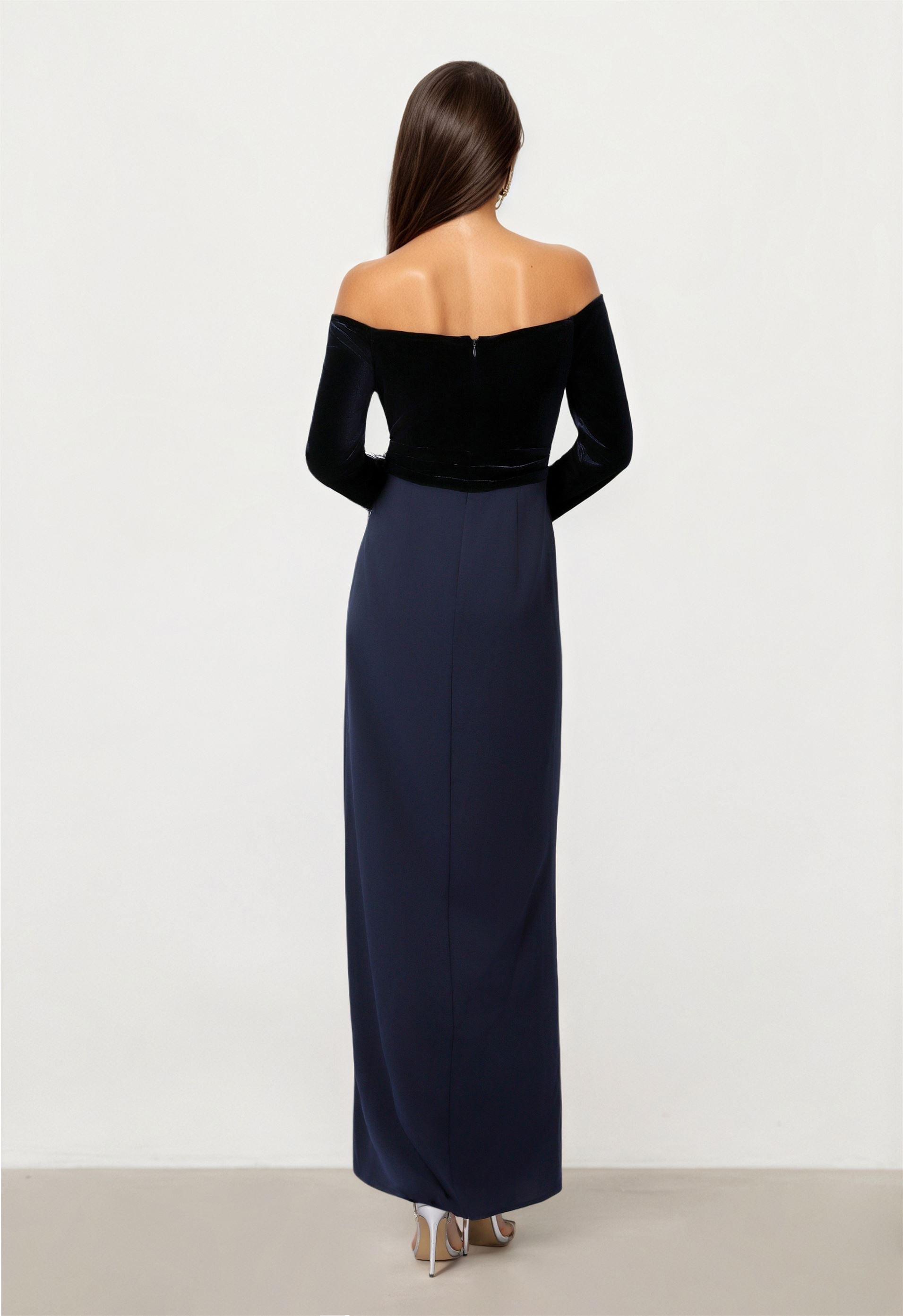 Navy Velvet Chiffon Dress