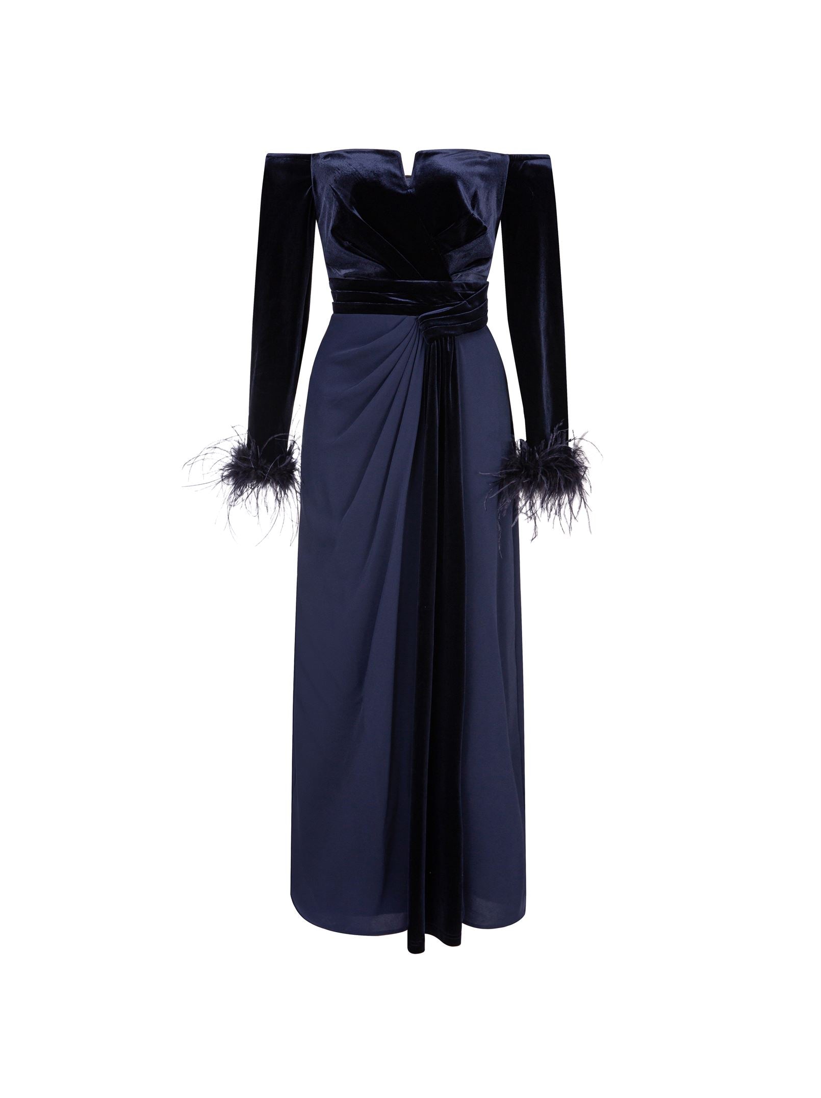 Navy Velvet Chiffon Dress