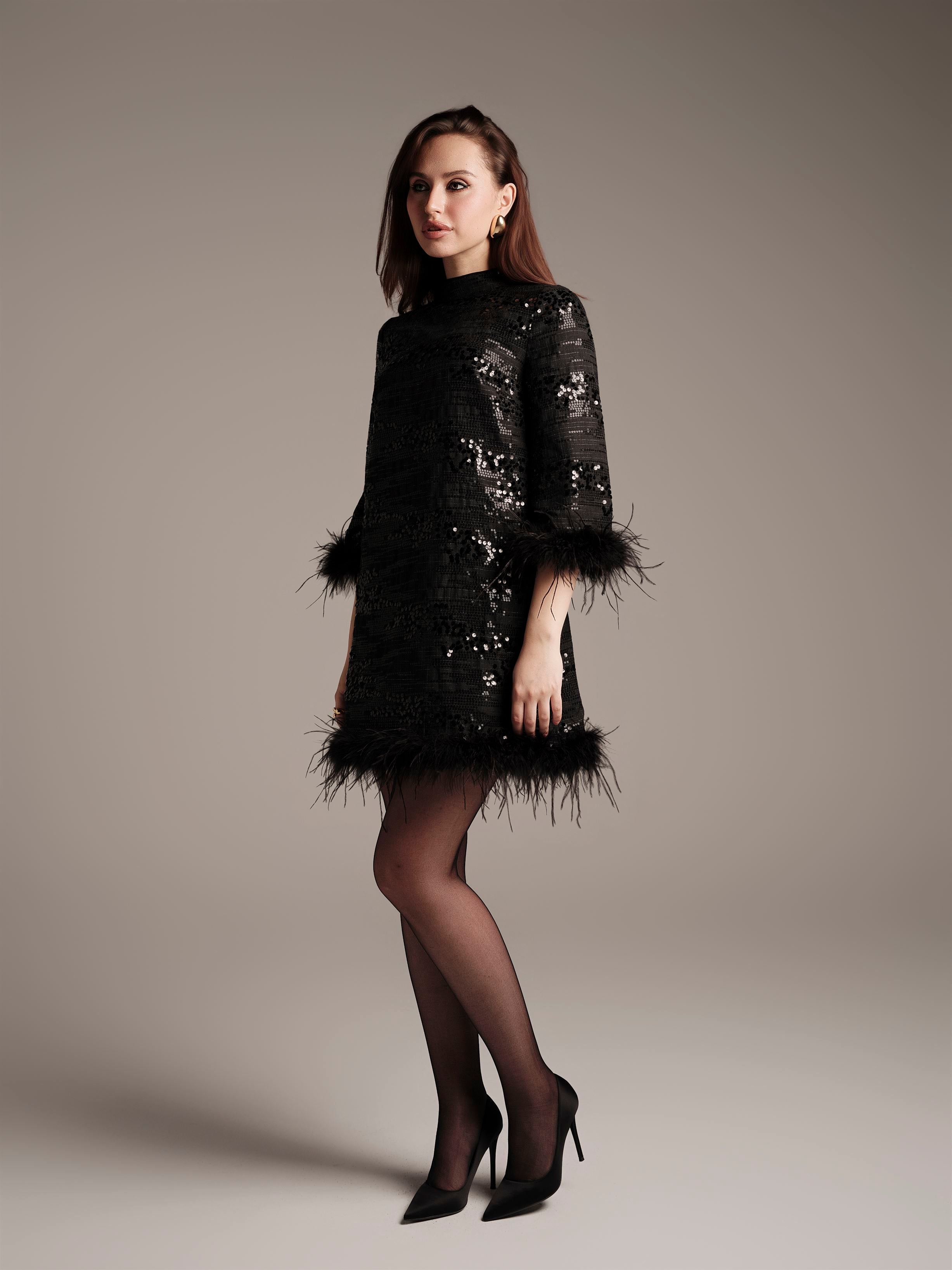Sequin Feather Mini Dress