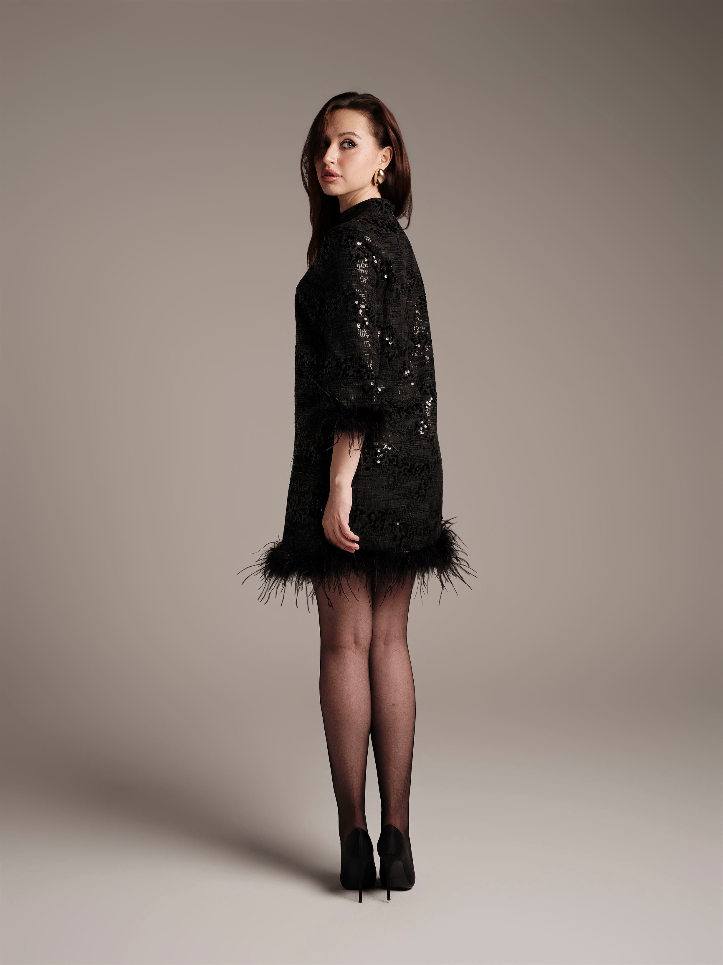 Sequin Feather Mini Dress