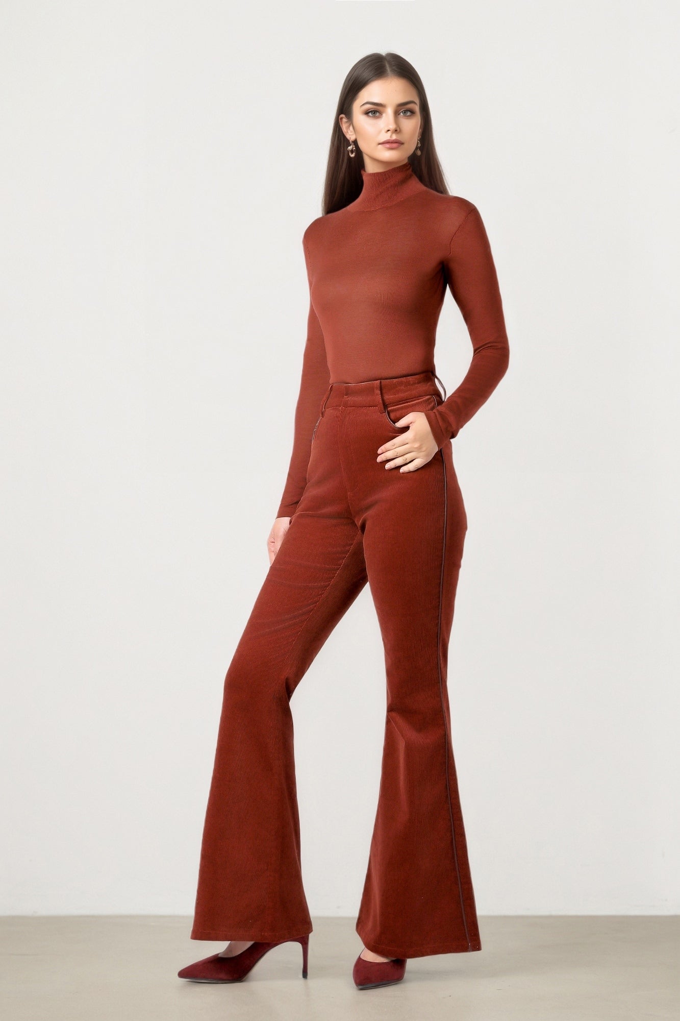 Burgundy Corduroy Flare Pants