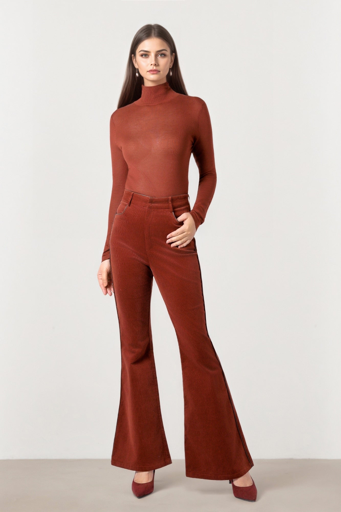 Burgundy Corduroy Flare Pants