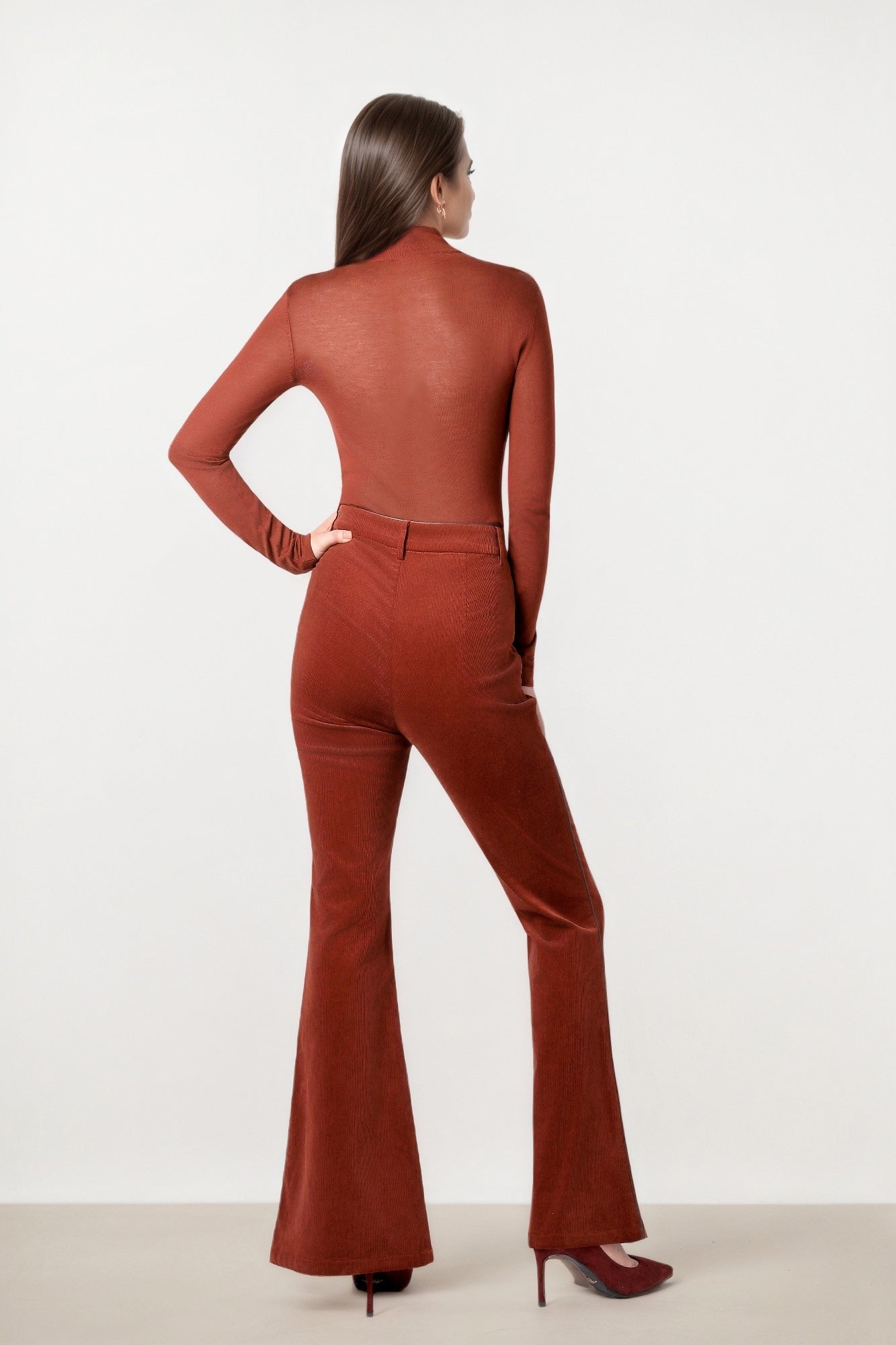 Burgundy Corduroy Flare Pants