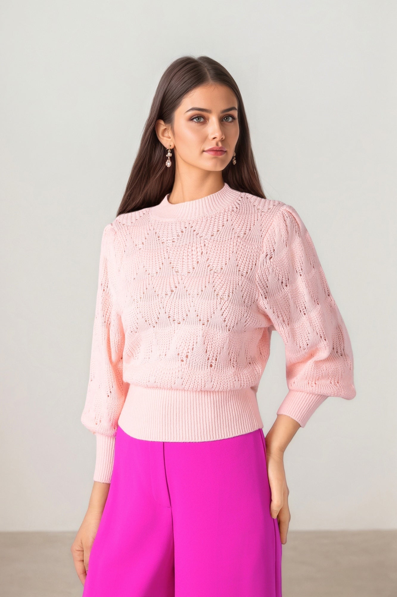 Pink Textured-Sleeve Knit