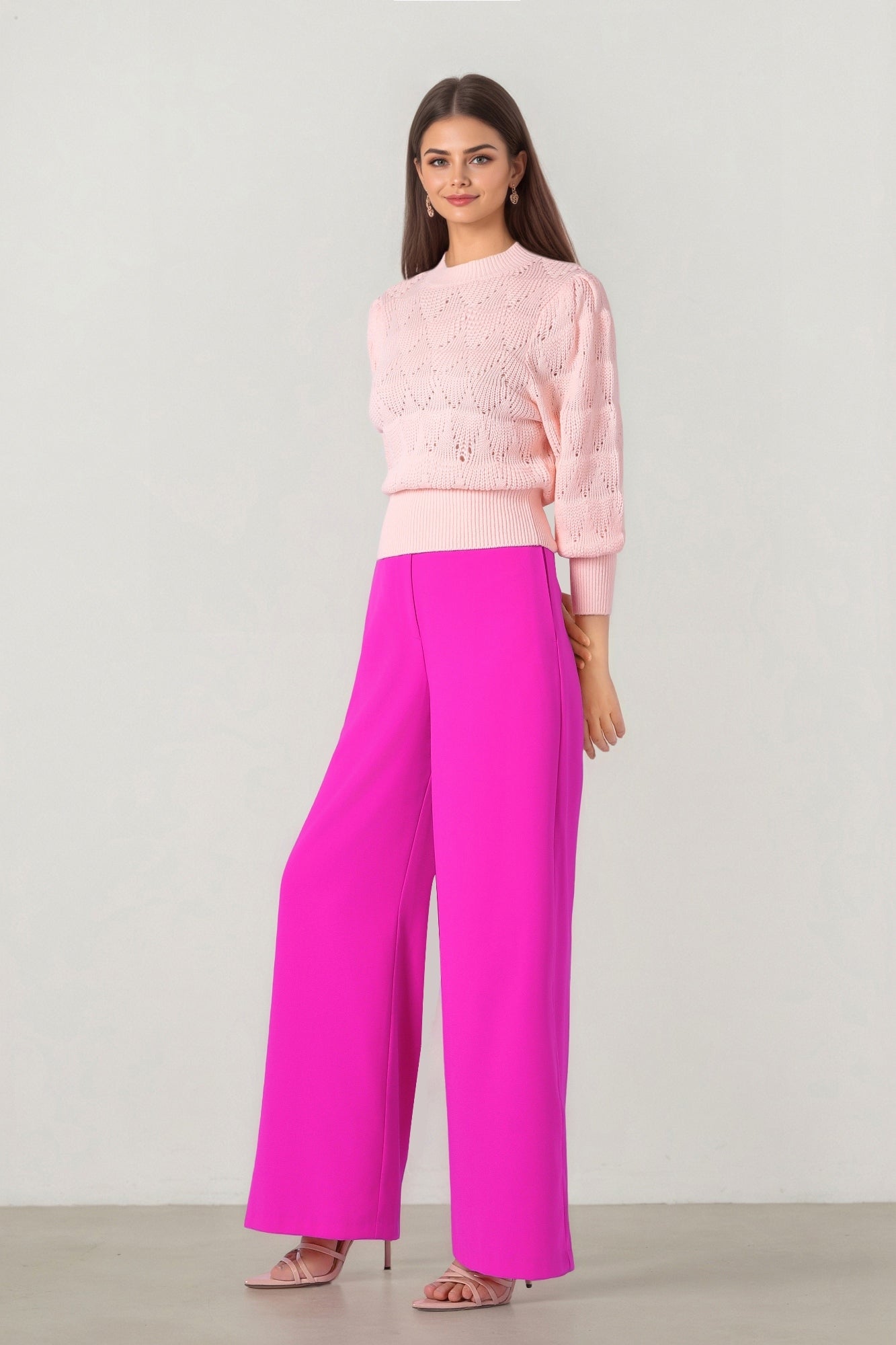 Pink Textured-Sleeve Knit