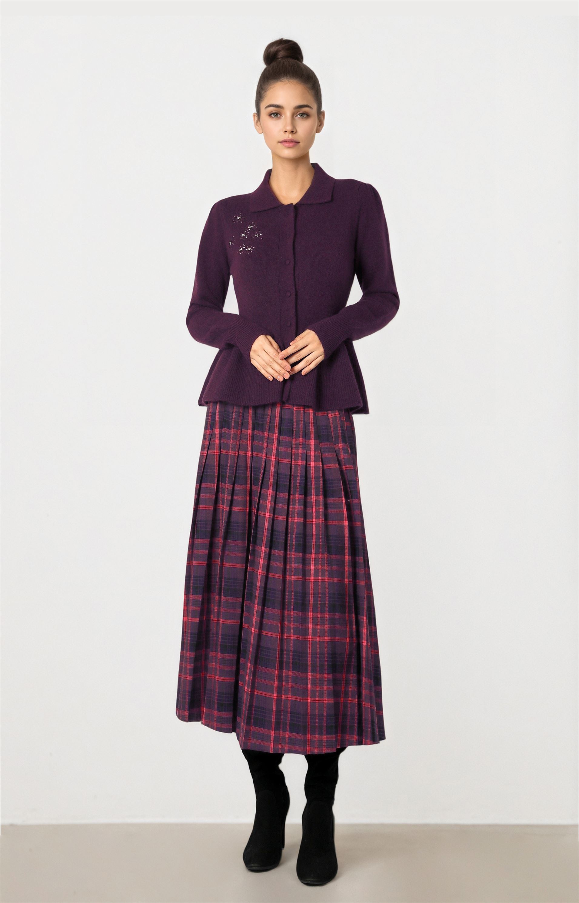 Dark Purple Button Knit