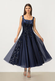 Navy Devore Mesh Dress