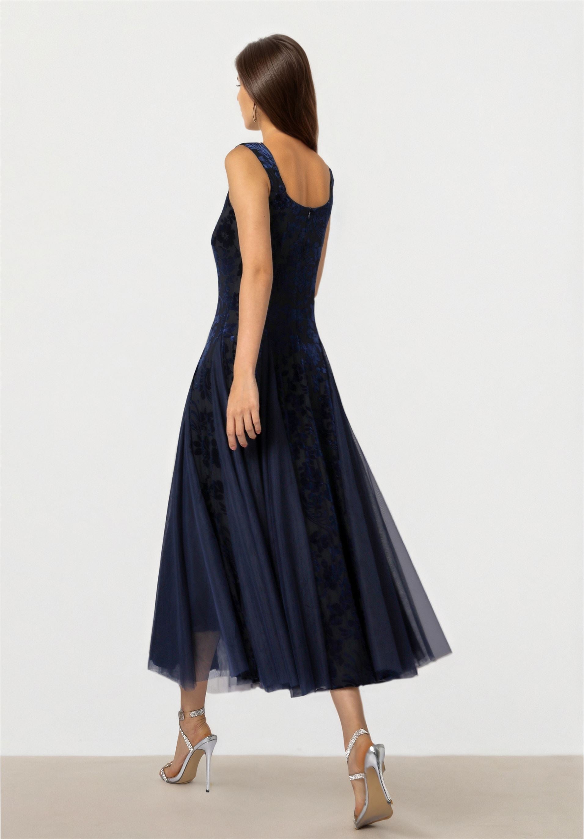 Navy Devore Mesh Dress