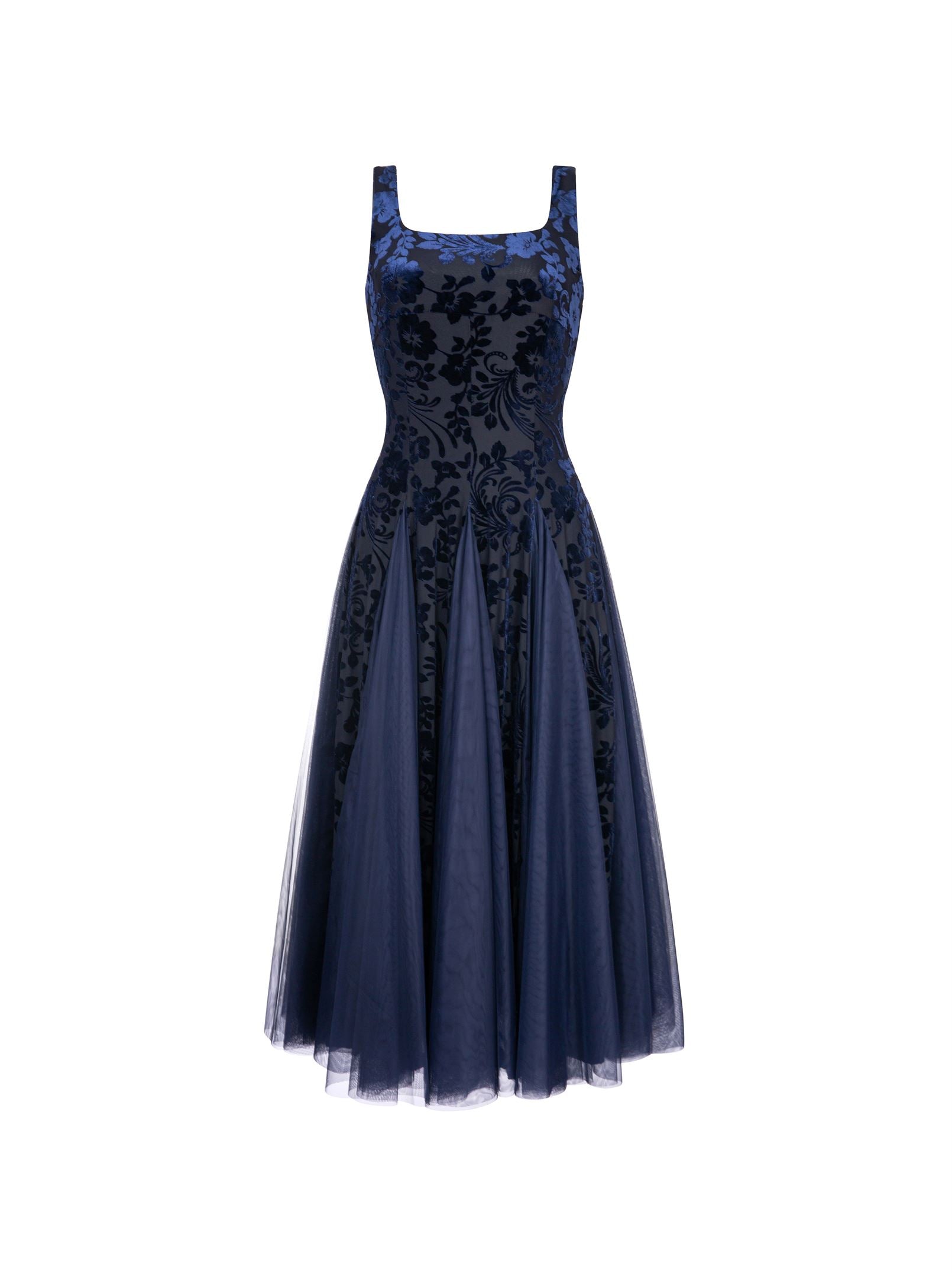 Navy Devore Mesh Dress