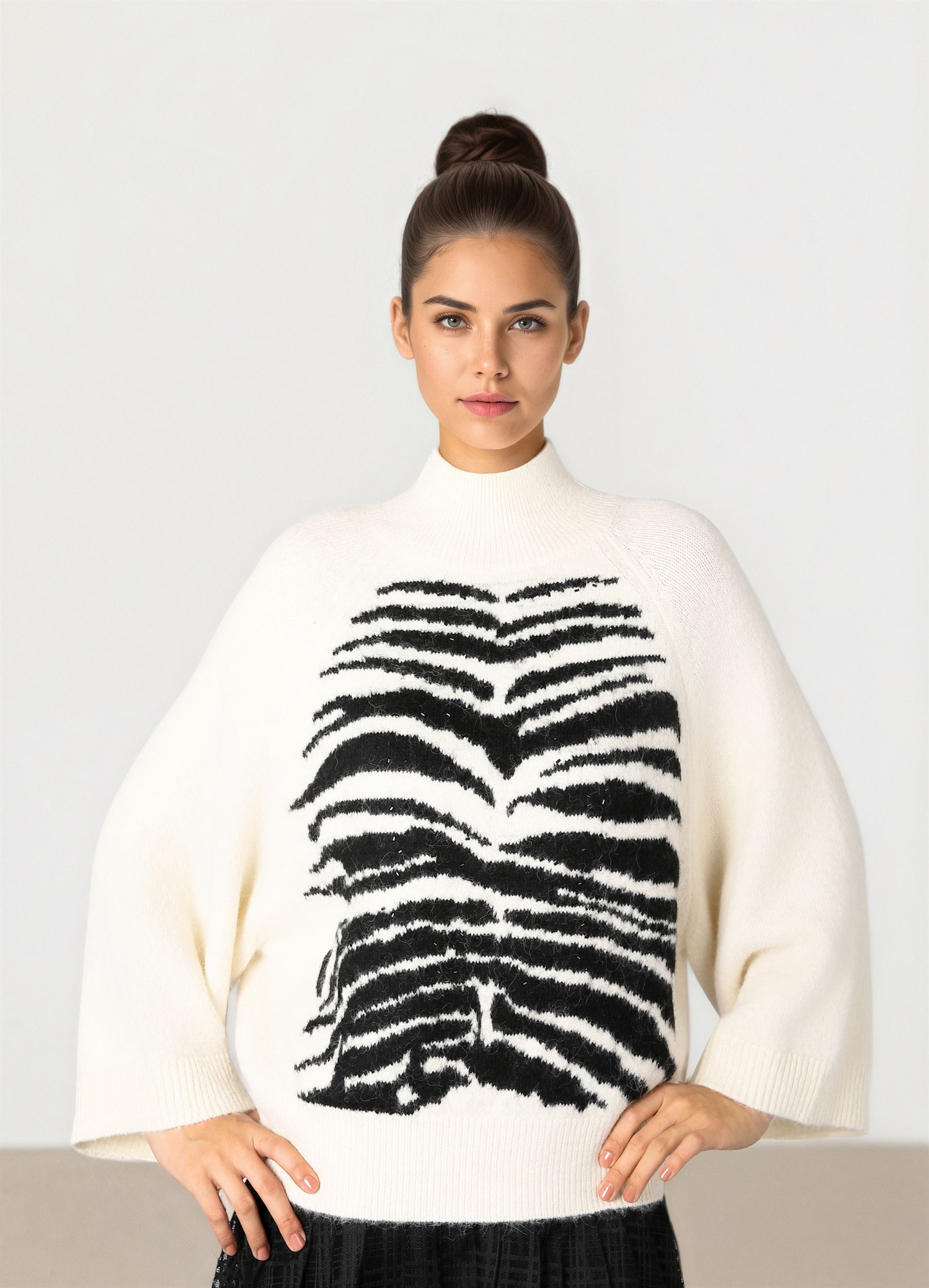Zebra Print Knitted  Pullover