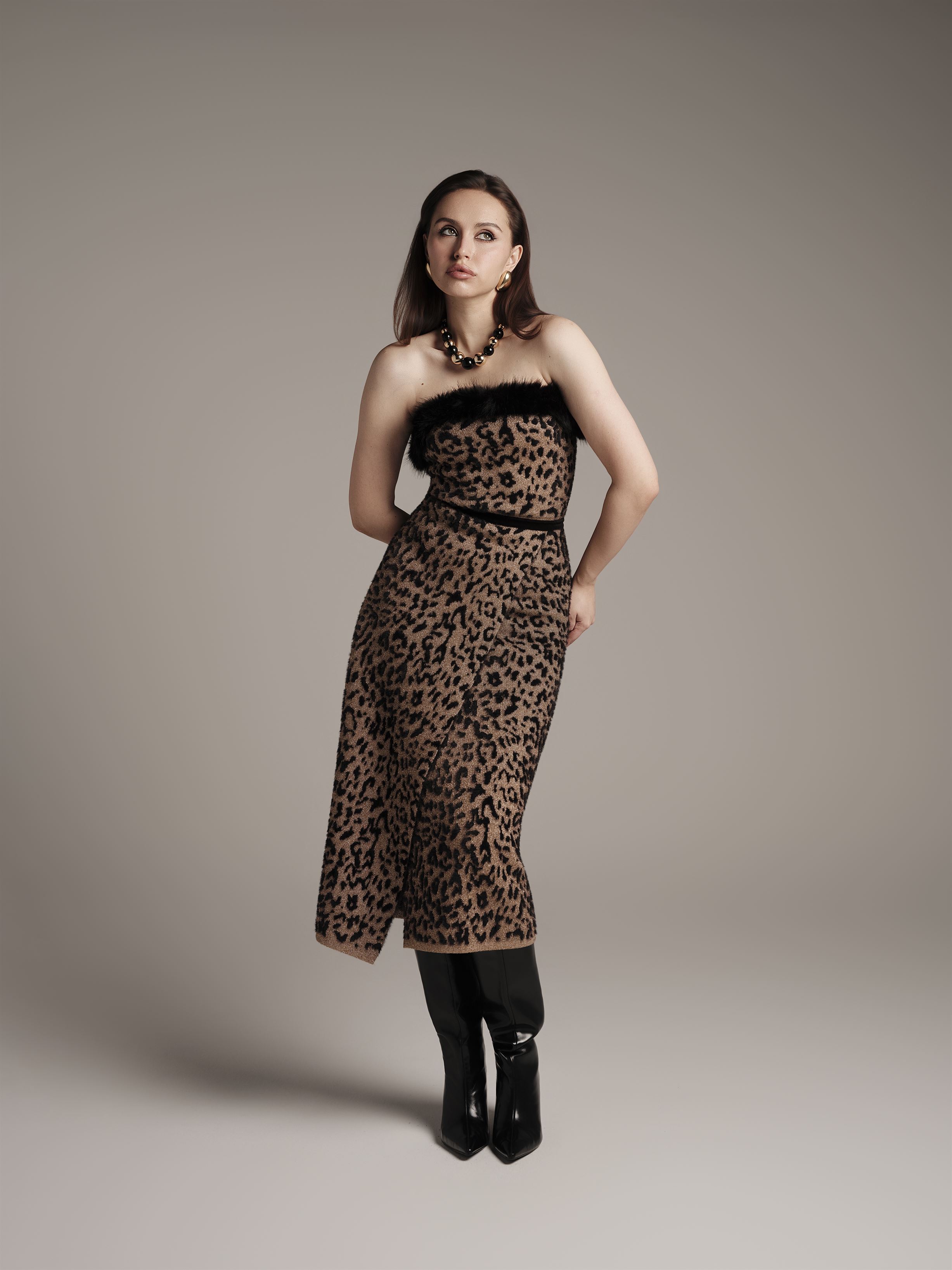 Strapless Knit Midi Dress